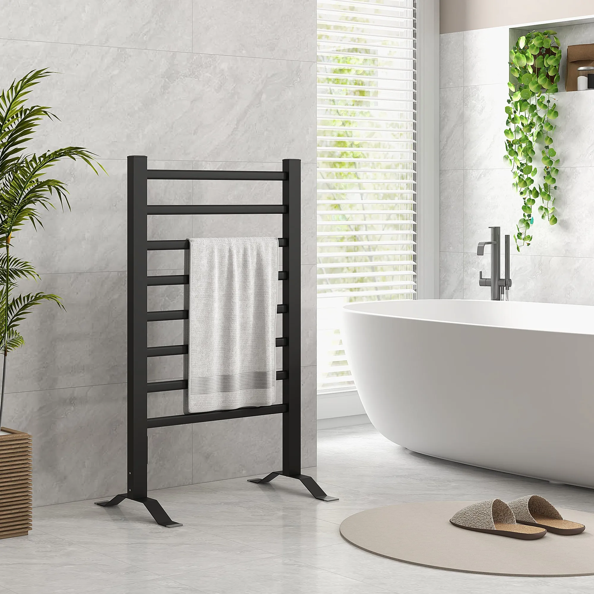 Electric Towel Warmer Floor or Wall 150W with 8 Bars and 2-4 Hour Timer, 53x35x90 cm, Black - Image 2