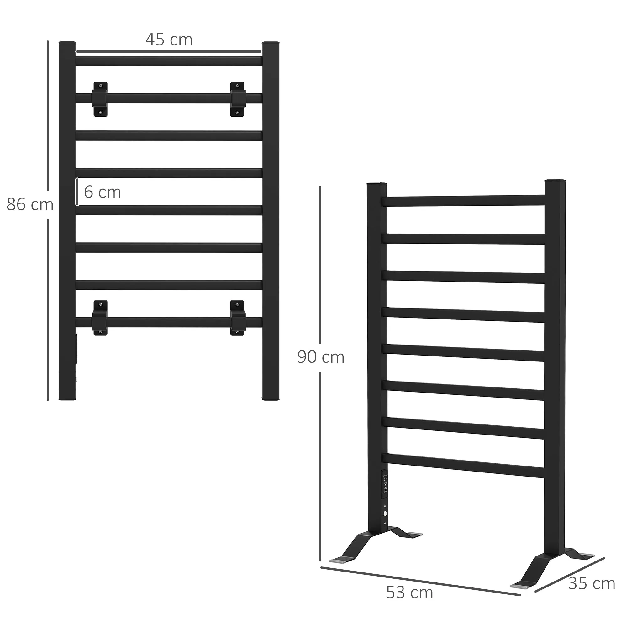Electric Towel Warmer Floor or Wall 150W with 8 Bars and 2-4 Hour Timer, 53x35x90 cm, Black - Image 3