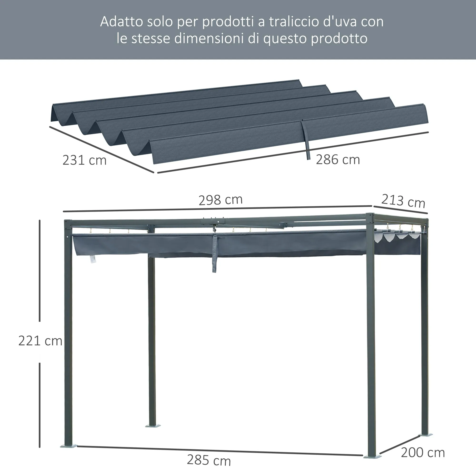 Gazebo Pergola Cover with 8 Drainage Holes, UV30+ Polyester, 286x245 cm, Dark Grey - Image 3