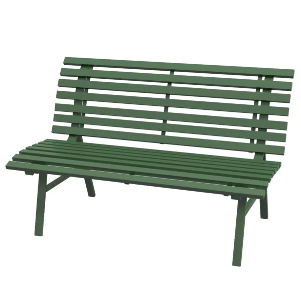 2 Seater Aluminum Slatted Outdoor Bench, 123x67x79cm, Green