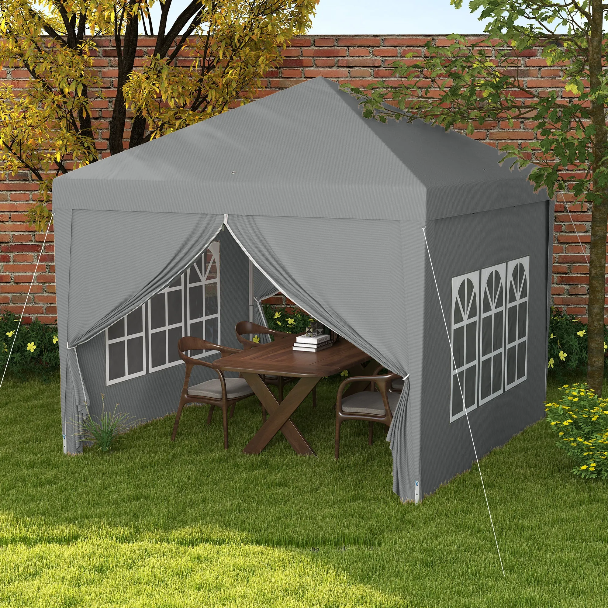 3x3m Folding Outdoor Gazebo with 4 Side Panels, Steel and Oxford Fabric Light Grey - Image 2
