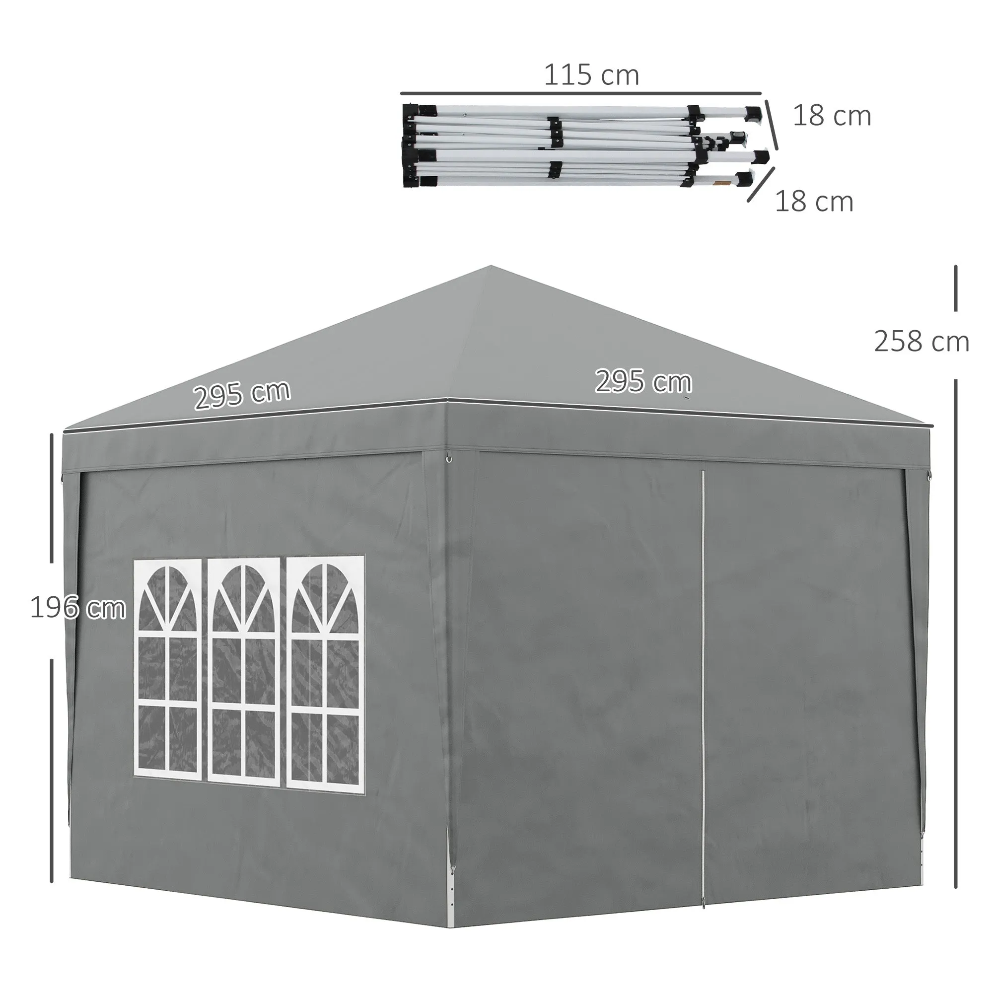 3x3m Folding Outdoor Gazebo with 4 Side Panels, Steel and Oxford Fabric Light Grey - Image 3