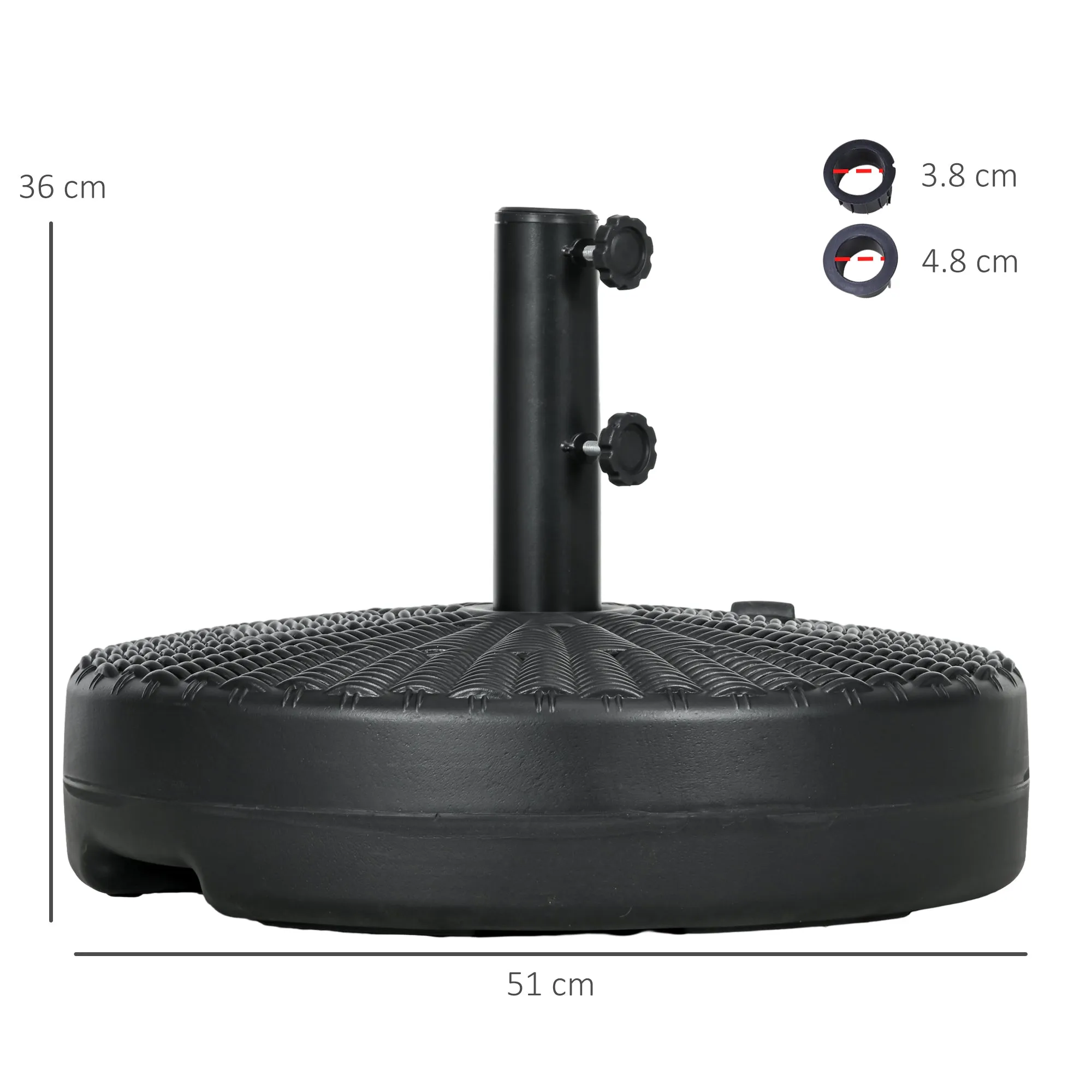 Base for Garden Parasol 2.7 m with Built-in Handles, HDPE and Steel, Ø51x36 cm, Black - Image 3