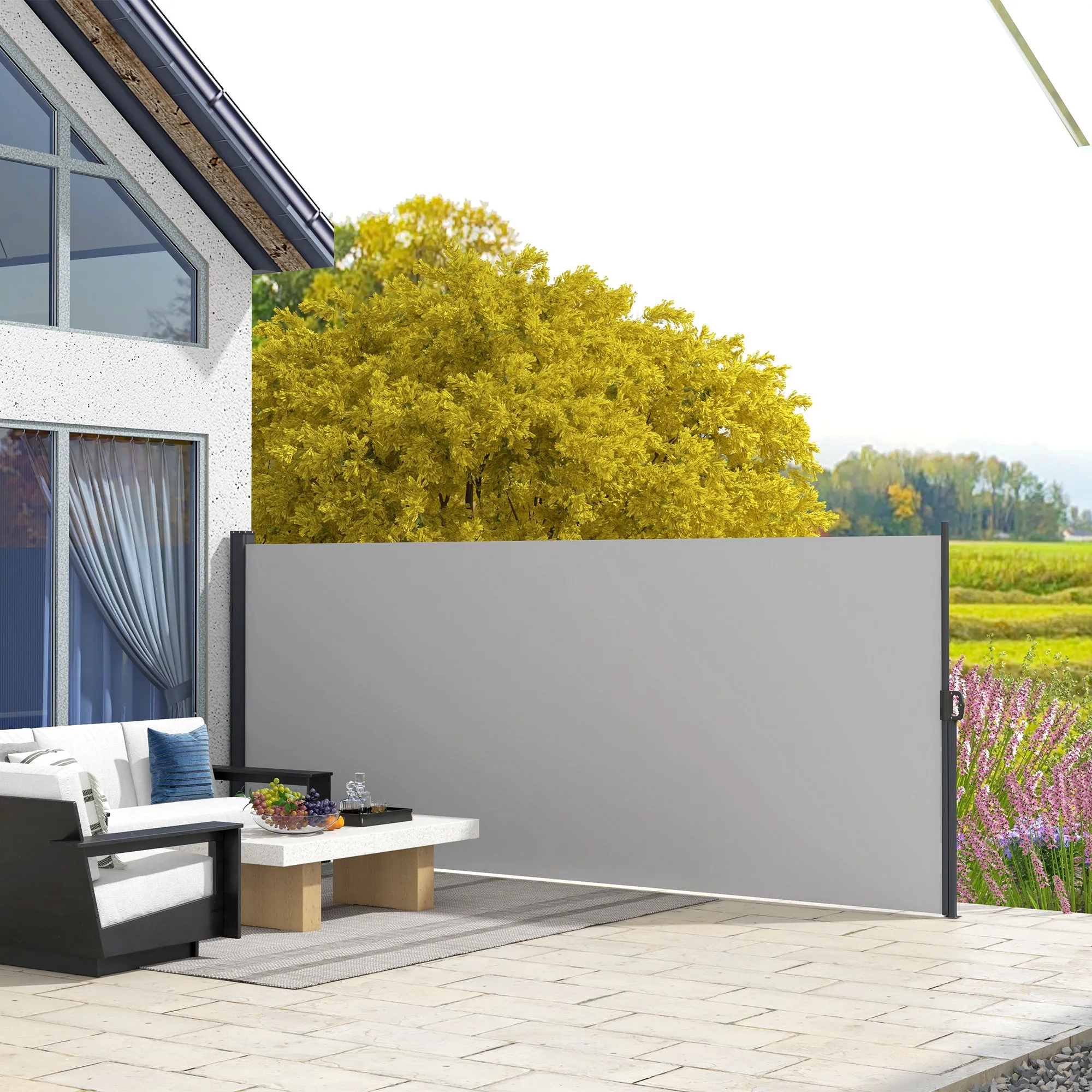 Retractable Side Awning 400x160 cm with Handle, in Metal, Aluminum and Polyester, Light Gray - Image 2