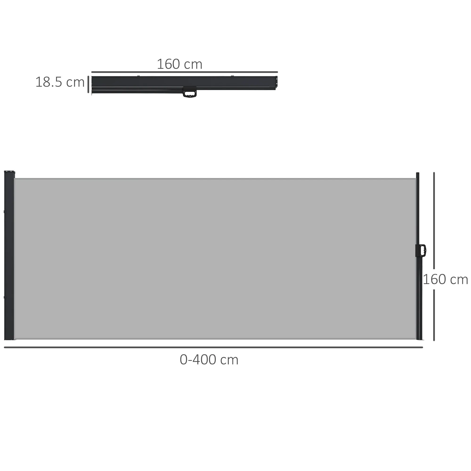 Retractable Side Awning 400x160 cm with Handle, in Metal, Aluminum and Polyester, Light Gray - Image 3