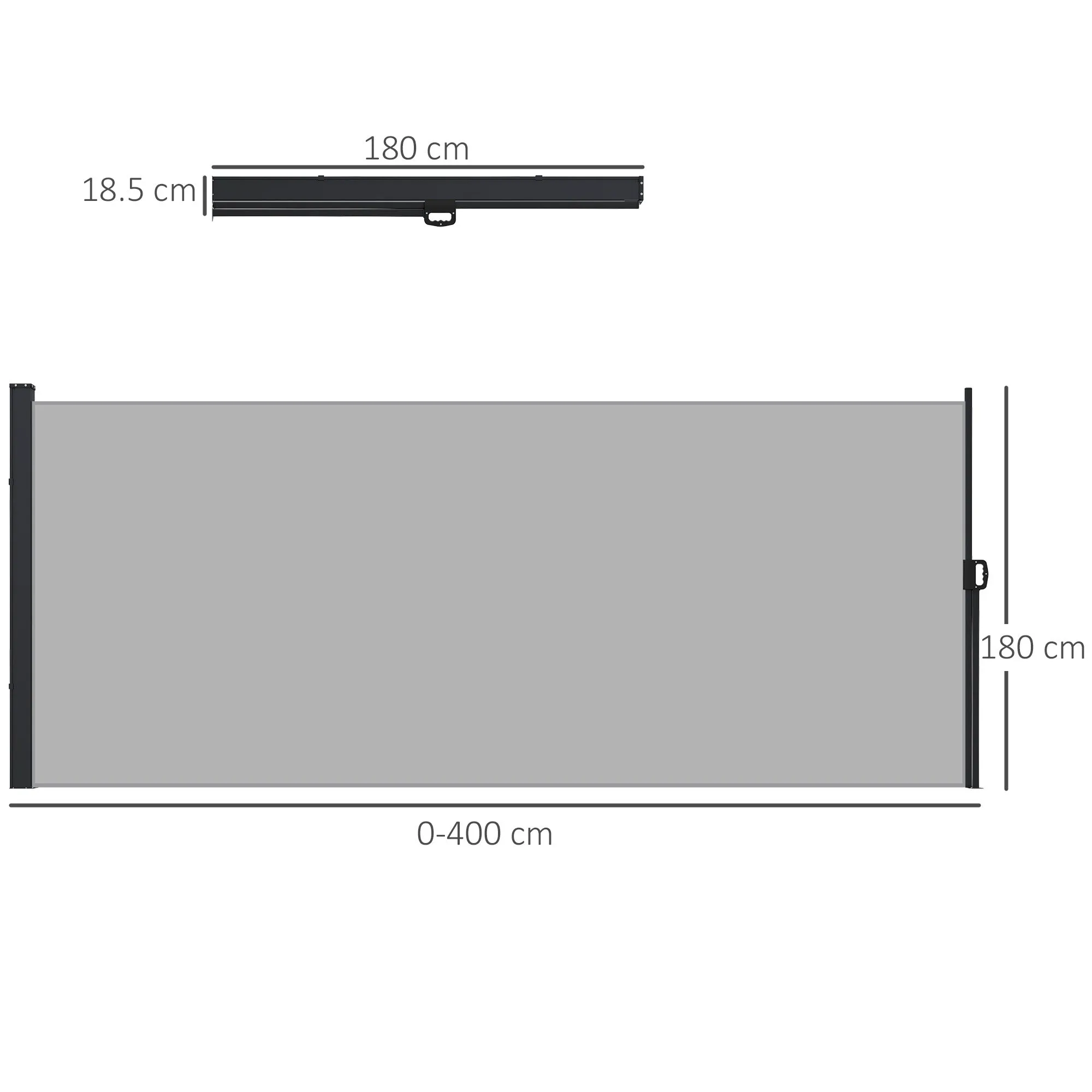 Retractable Side Awning 400x180 cm with Handle, in Metal, Aluminum and Polyester, Light Gray - Image 3