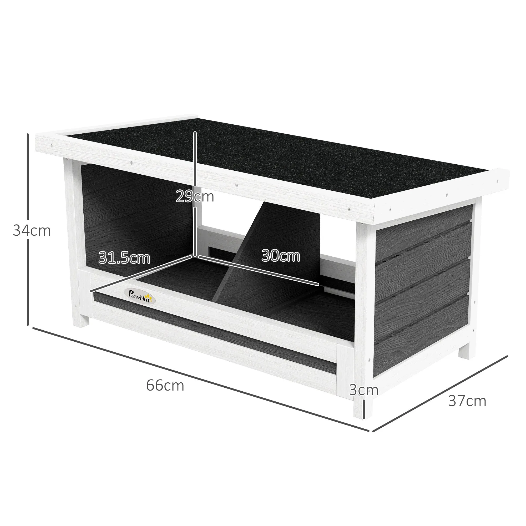 2-Panel Chicken Coop with Raised Base and Roof, Wood and Bitumen, 66x37x34 cm, Grey White and Black - Image 3