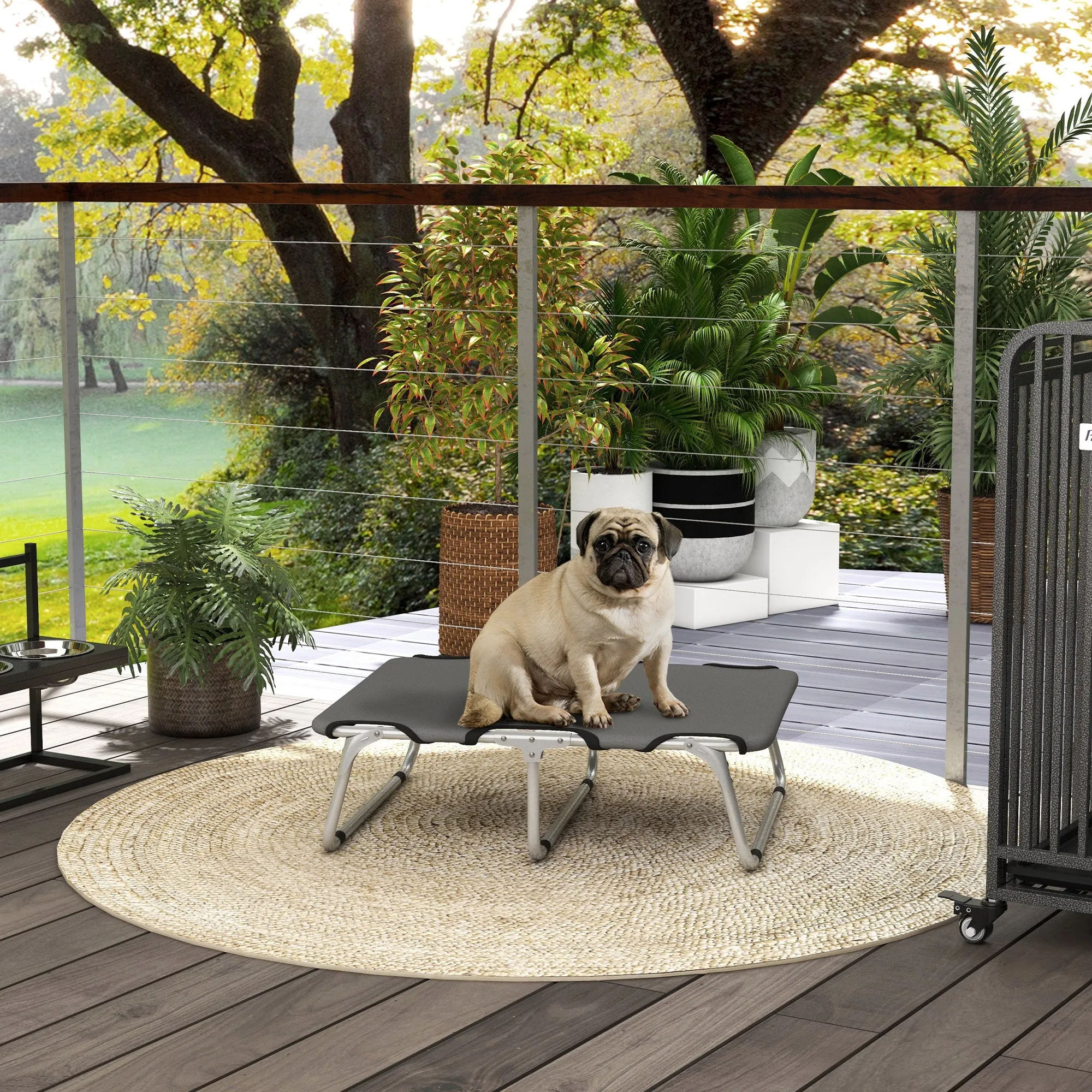 Folding Dog Bed for Indoor and Outdoor Use, Metal and Oxford Fabric, 71x58x20 cm, Grey - Image 2