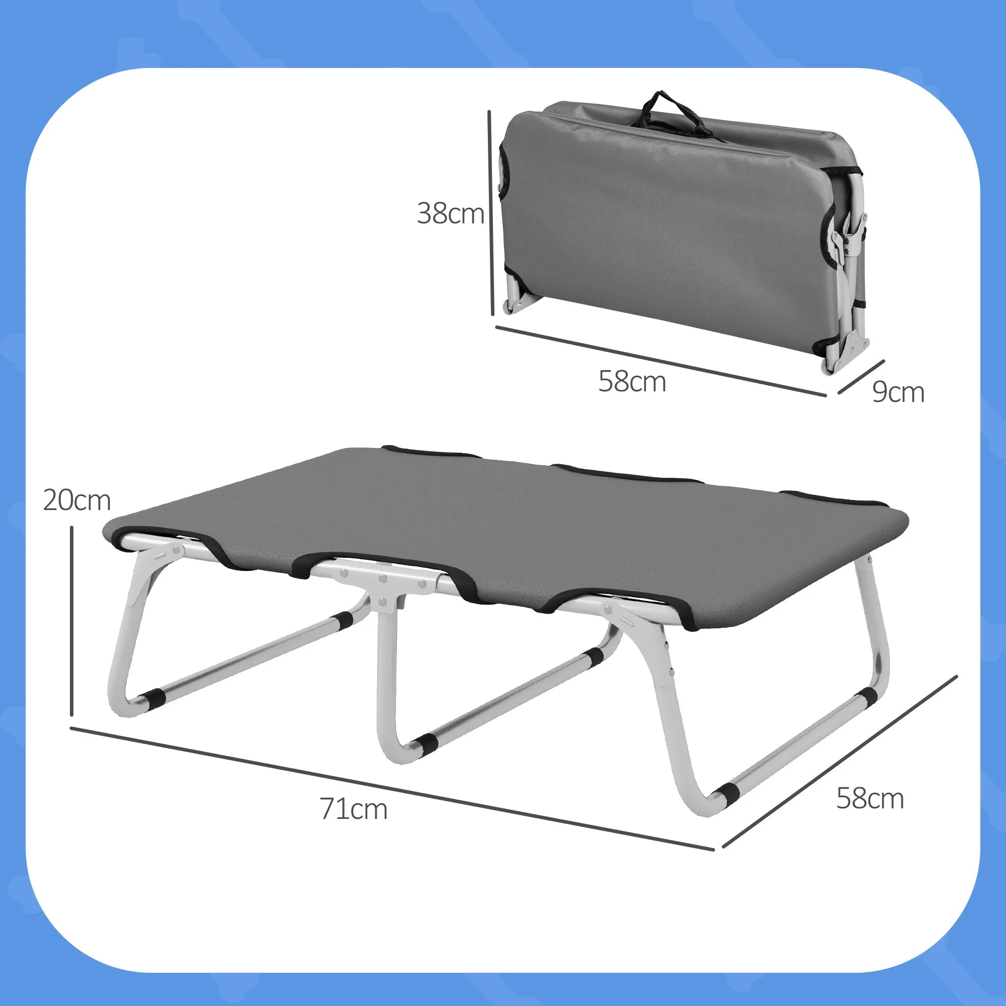Folding Dog Bed for Indoor and Outdoor Use, Metal and Oxford Fabric, 71x58x20 cm, Grey - Image 3