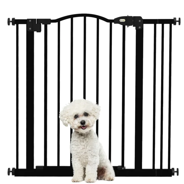Extendable Dog Gate with 2 Locks and Automatic Lock, Metal and Plastic, 74-87x78 cm, Black