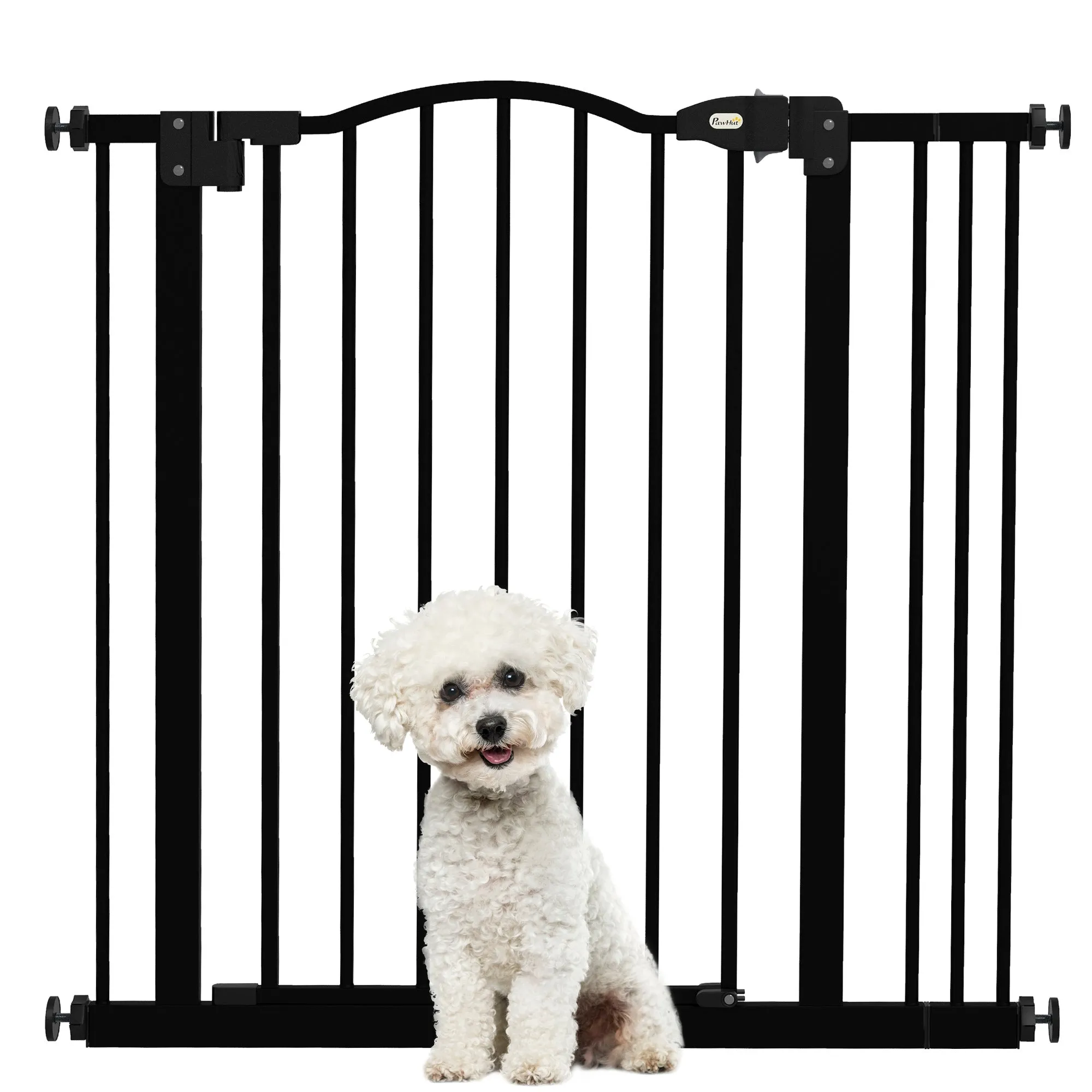 Extendable Dog Gate with 2 Locks and Automatic Lock, Metal and Plastic, 74-87x78 cm, Black