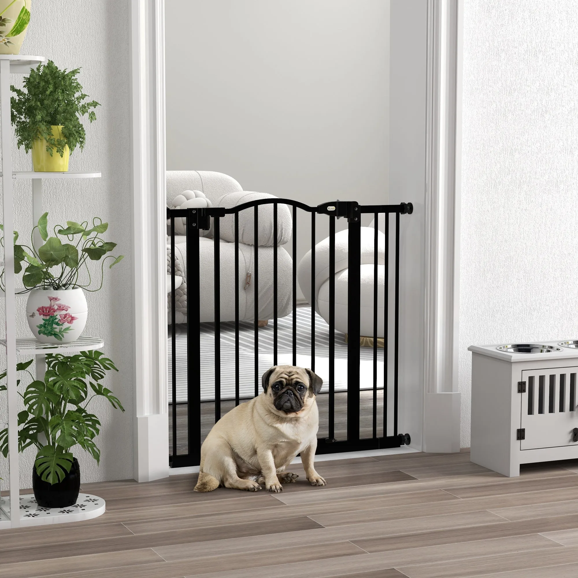 Extendable Dog Gate with 2 Locks and Automatic Lock, Metal and Plastic, 74-87x78 cm, Black - Image 2