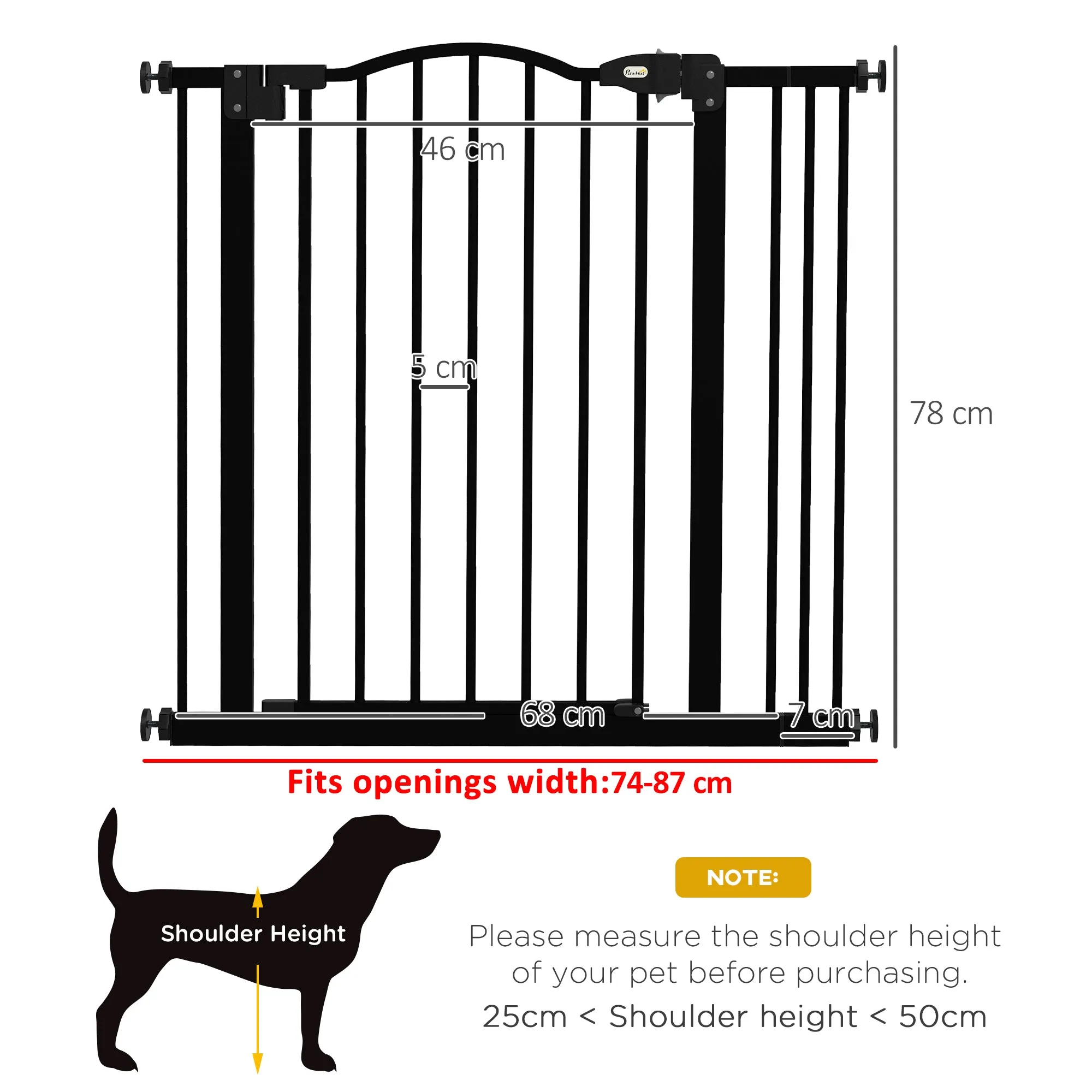 Extendable Dog Gate with 2 Locks and Automatic Lock, Metal and Plastic, 74-87x78 cm, Black - Image 3