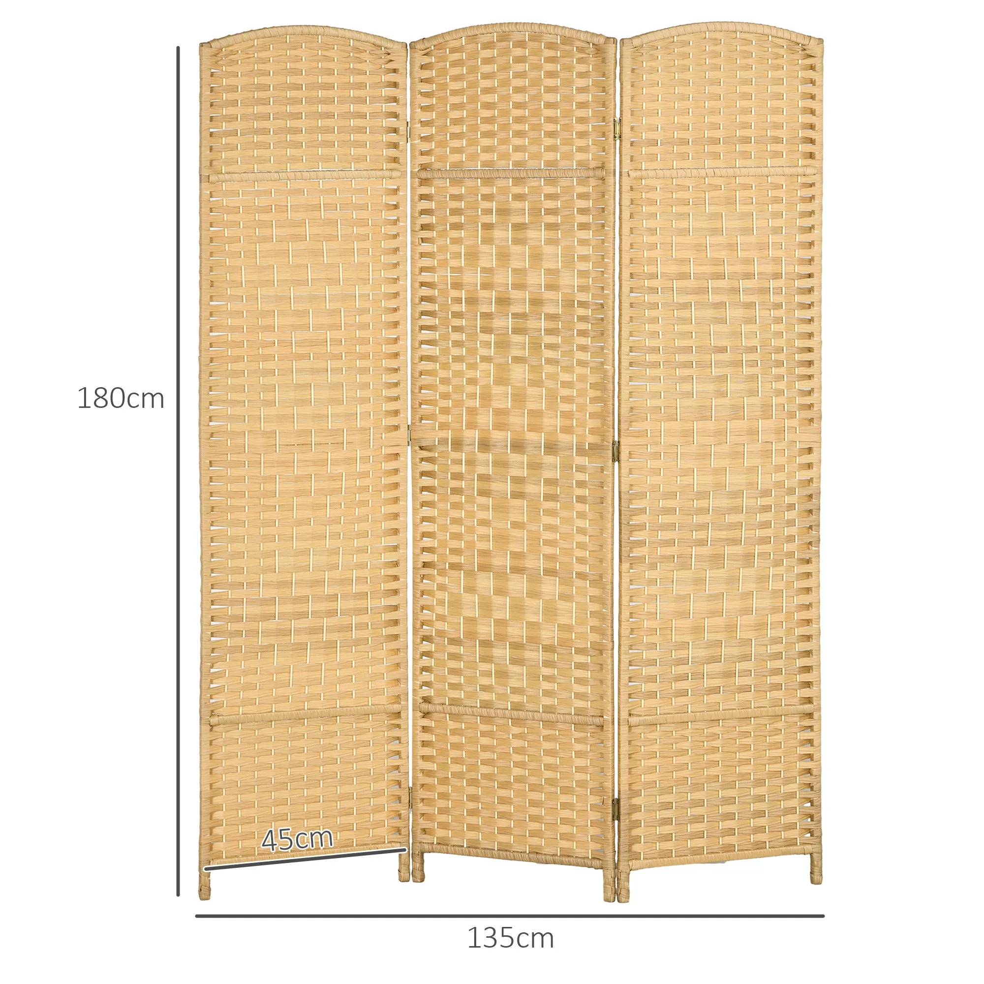 3-Panel Folding Screen for Indoors Freestanding and Woven, 135x180 cm, Wood color - Image 3