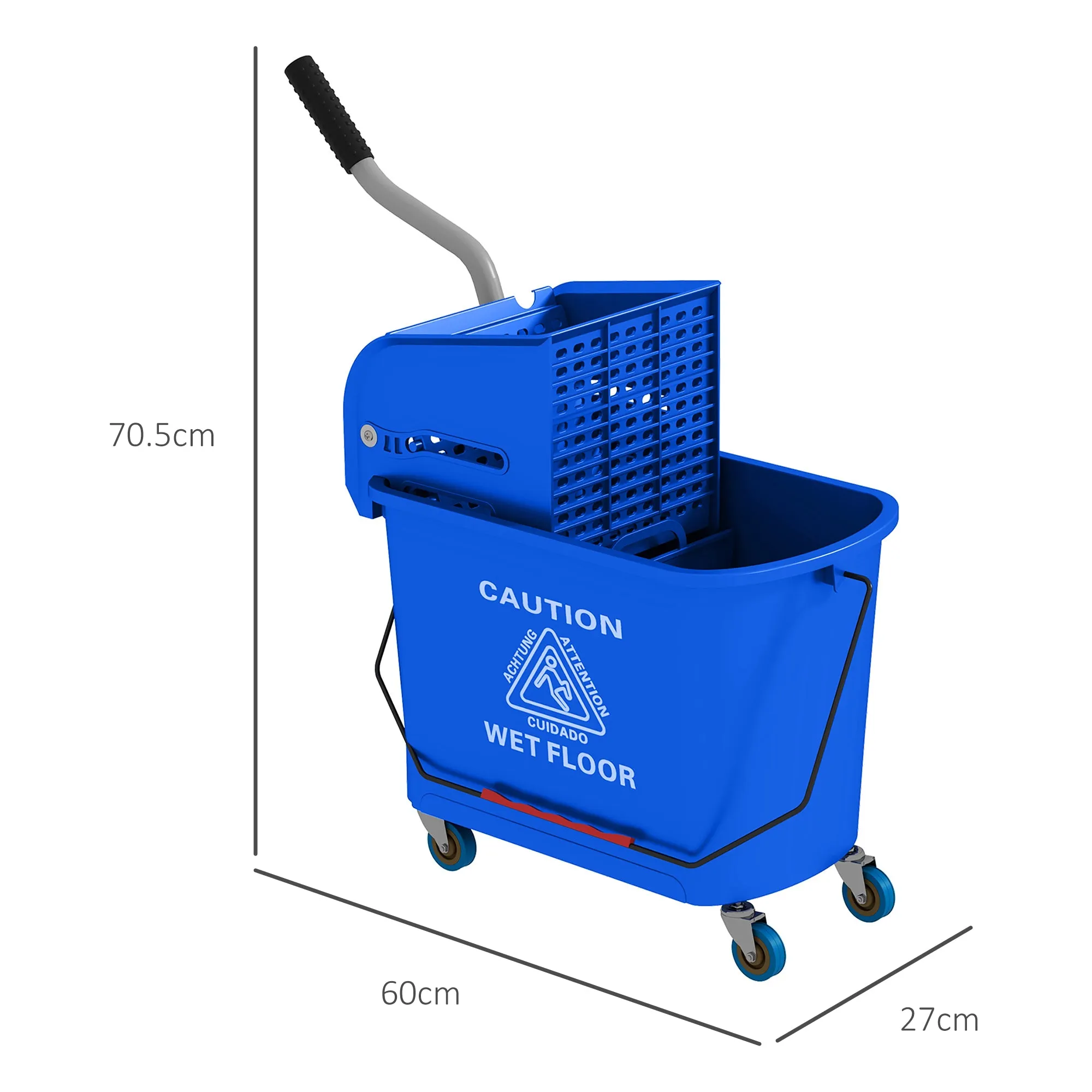 20L PP Plastic Cleaning Trolley with Bucket and Wringer, 60x27x70.5 cm, Blue - Image 3