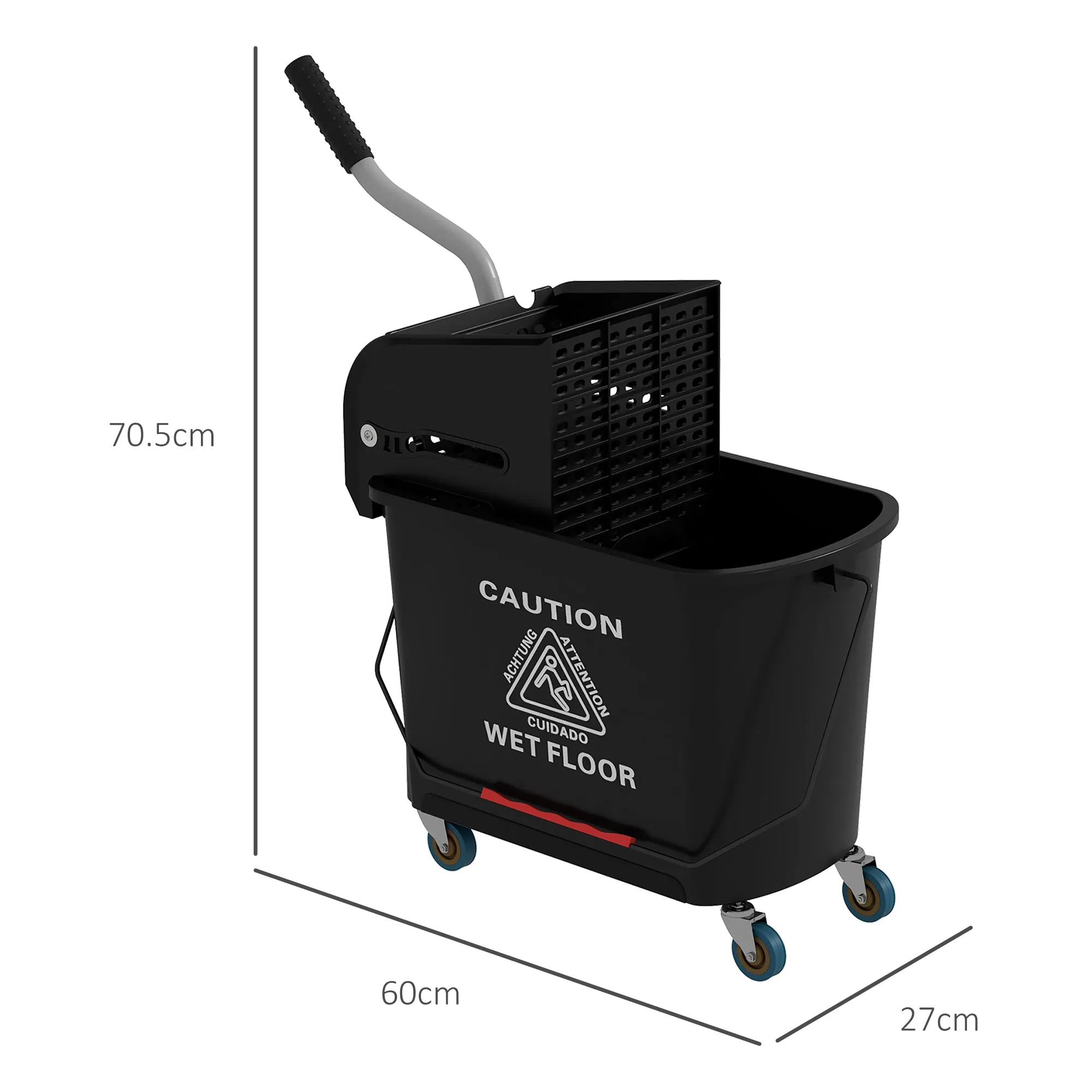 20L PP Plastic Cleaning Trolley with Bucket and Wringer, 60x27x70.5 cm, Black - Image 3