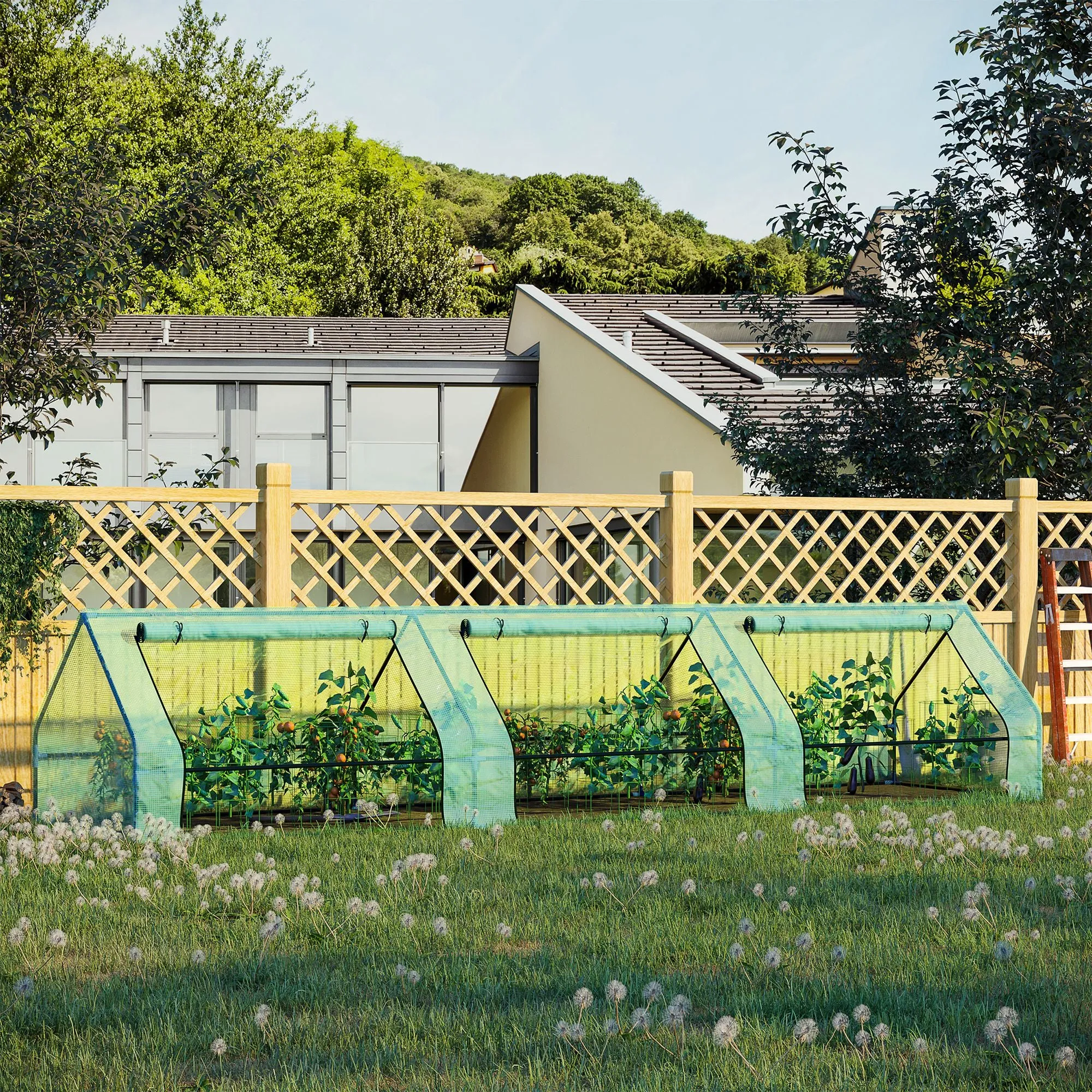 Mini Waterproof Plant Greenhouse with 3 Roll-Up Entrances, Steel & PE, 400x100x80 cm, Green - Image 2