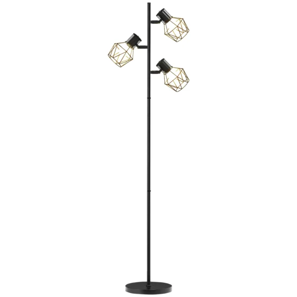 40W Floor Lamp with 3 Adjustable Lights and Knob Switch, Metal, 41x28x169 cm, Black