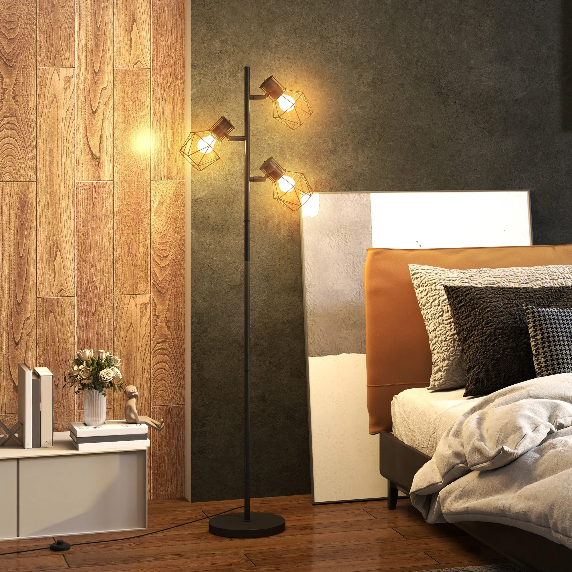 40W Floor Lamp with 3 Adjustable Lights and Knob Switch, Metal, 41x28x169 cm, Black - Image 2