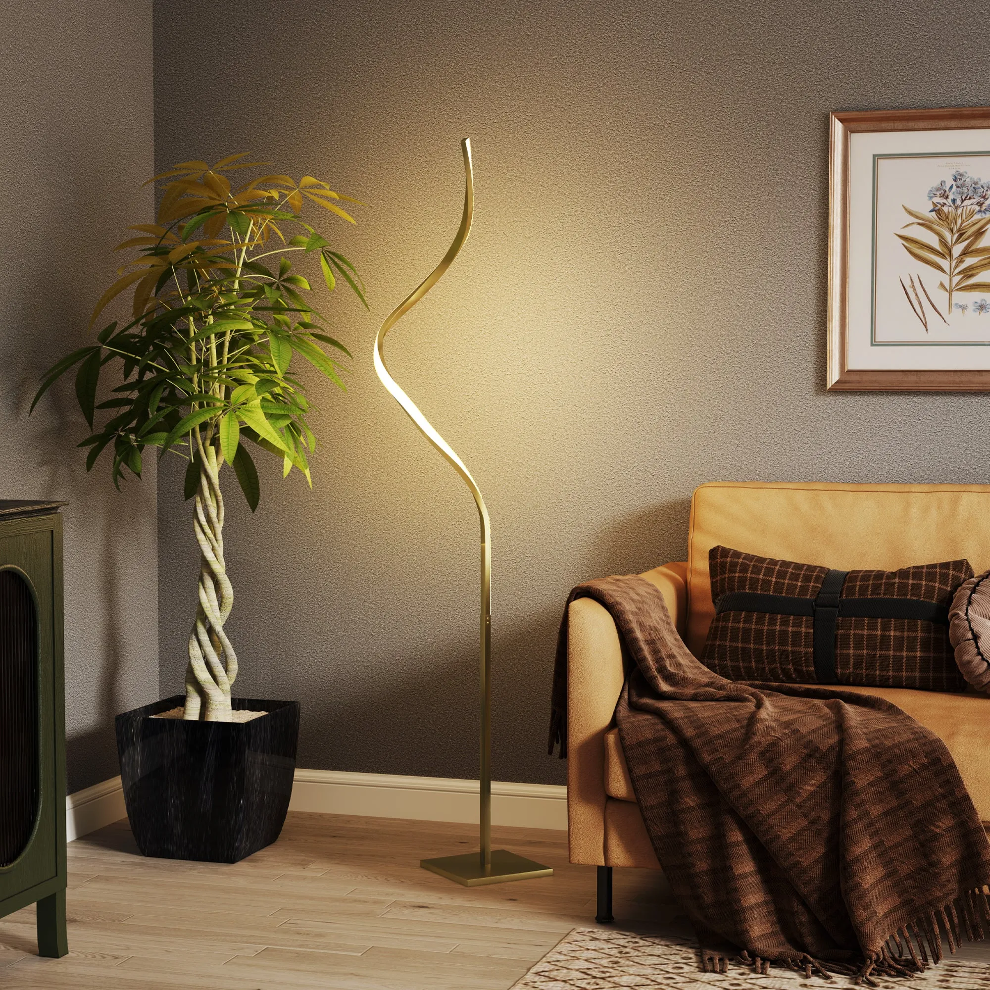 LED Spiral Floor Lamp with 3 Adjustable Brightness and Foot Switch, Gold - Image 2