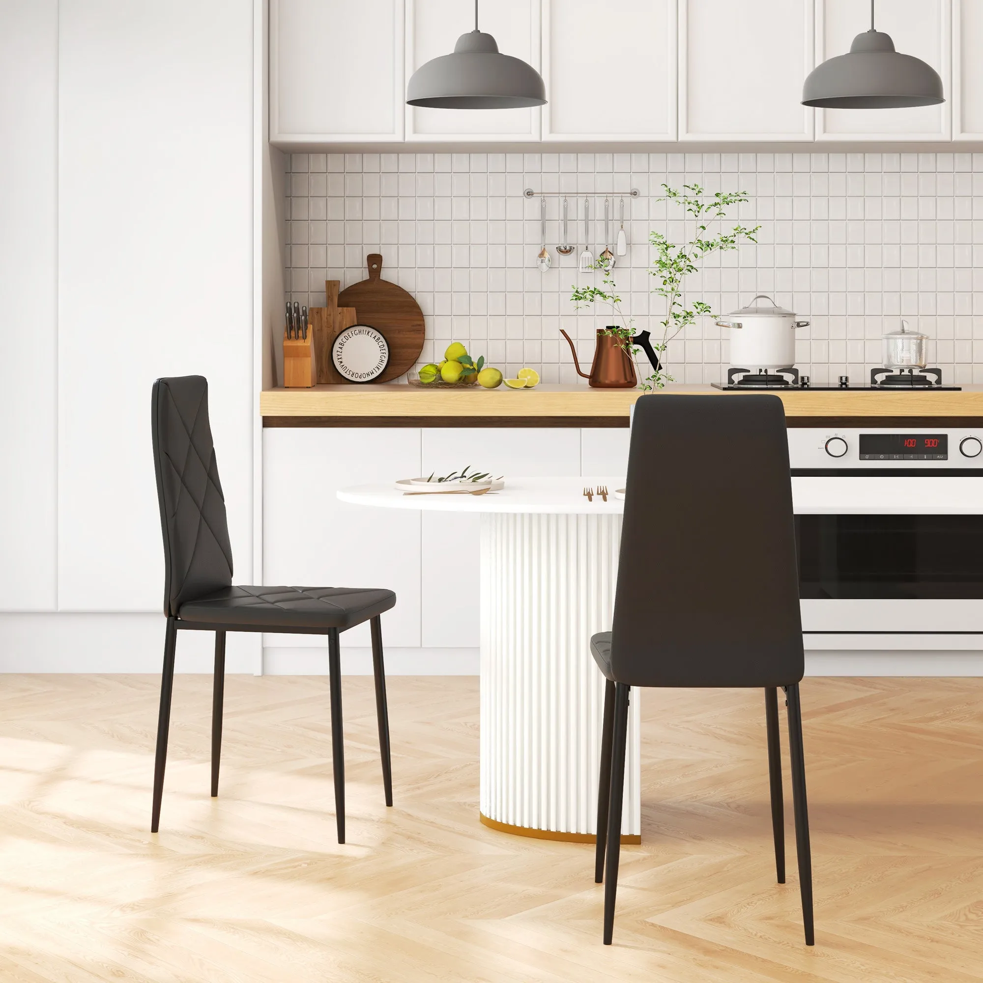 Set of 2 Modern High Back Dining Chairs in Faux Leather and Steel, 41x50x97 cm, Black - Image 2
