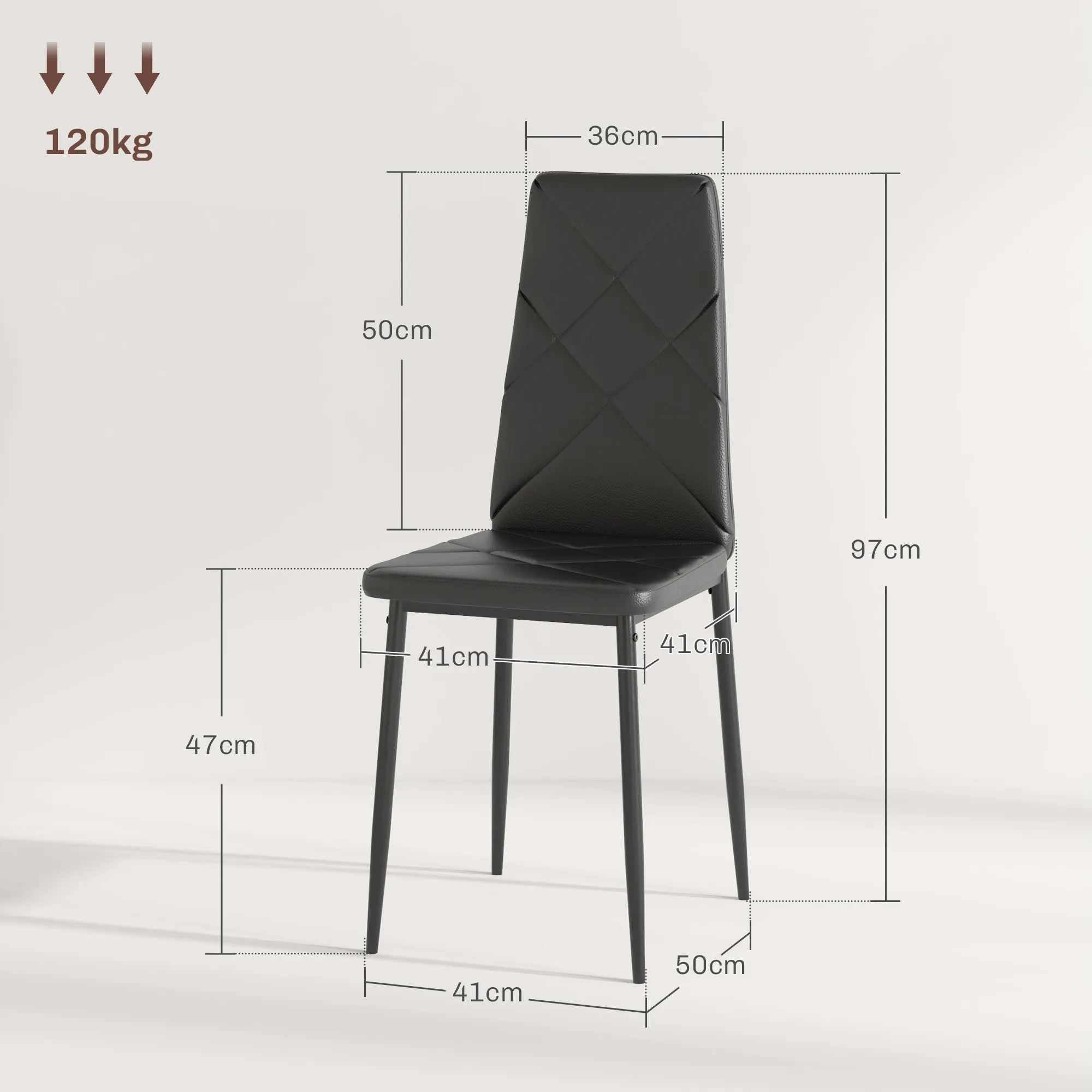 Set of 2 Modern High Back Dining Chairs in Faux Leather and Steel, 41x50x97 cm, Black - Image 3