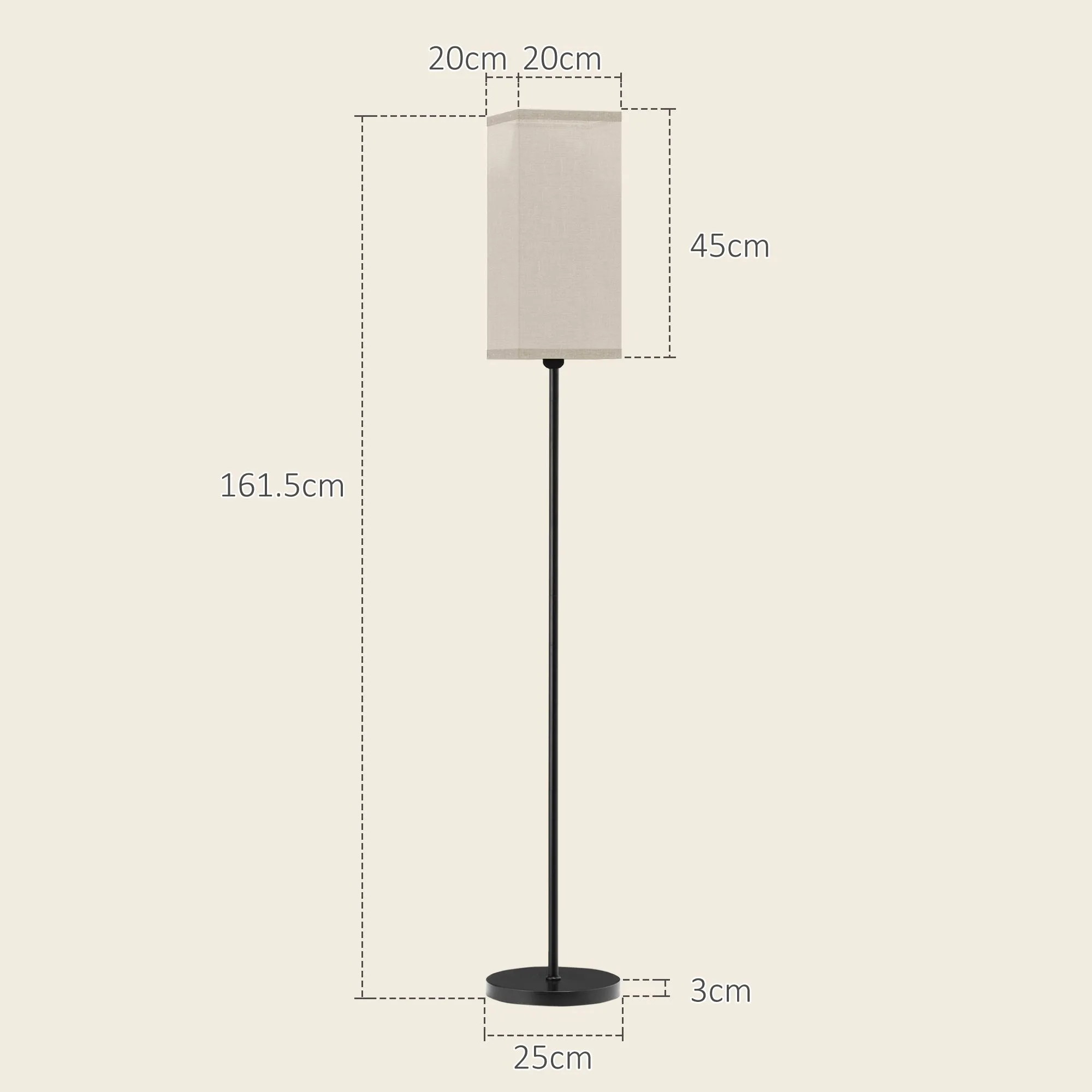 40W Floor Lamp with Foot Switch, Linen Effect Fabric and Metal, Ø25x161.5 cm, Black and Beige - Image 3