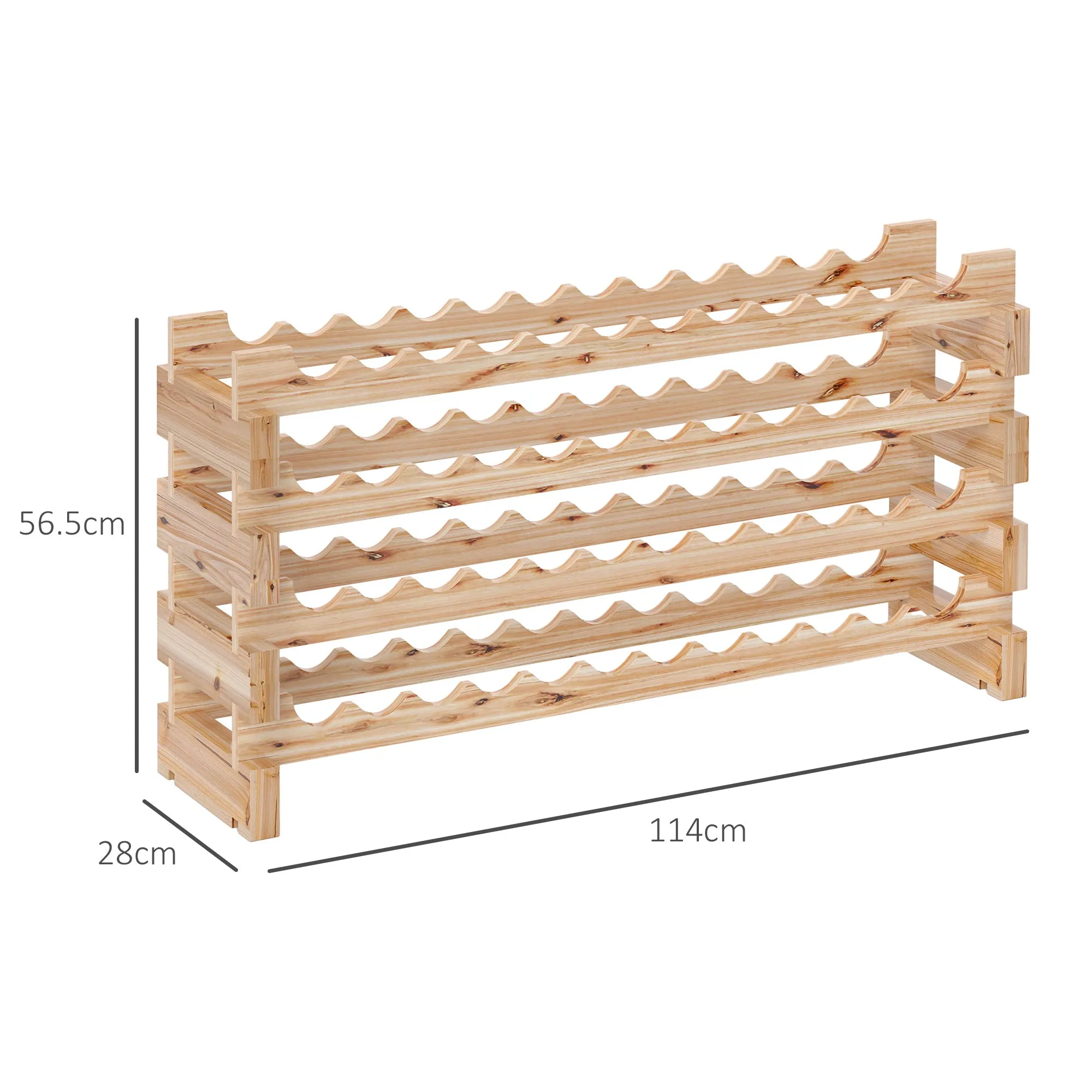 Pine Wood Wine Rack, Wine Cellar with 4 Shelves for 48 Bottles, 114x28x56.5 cm, Wood Color - Image 3