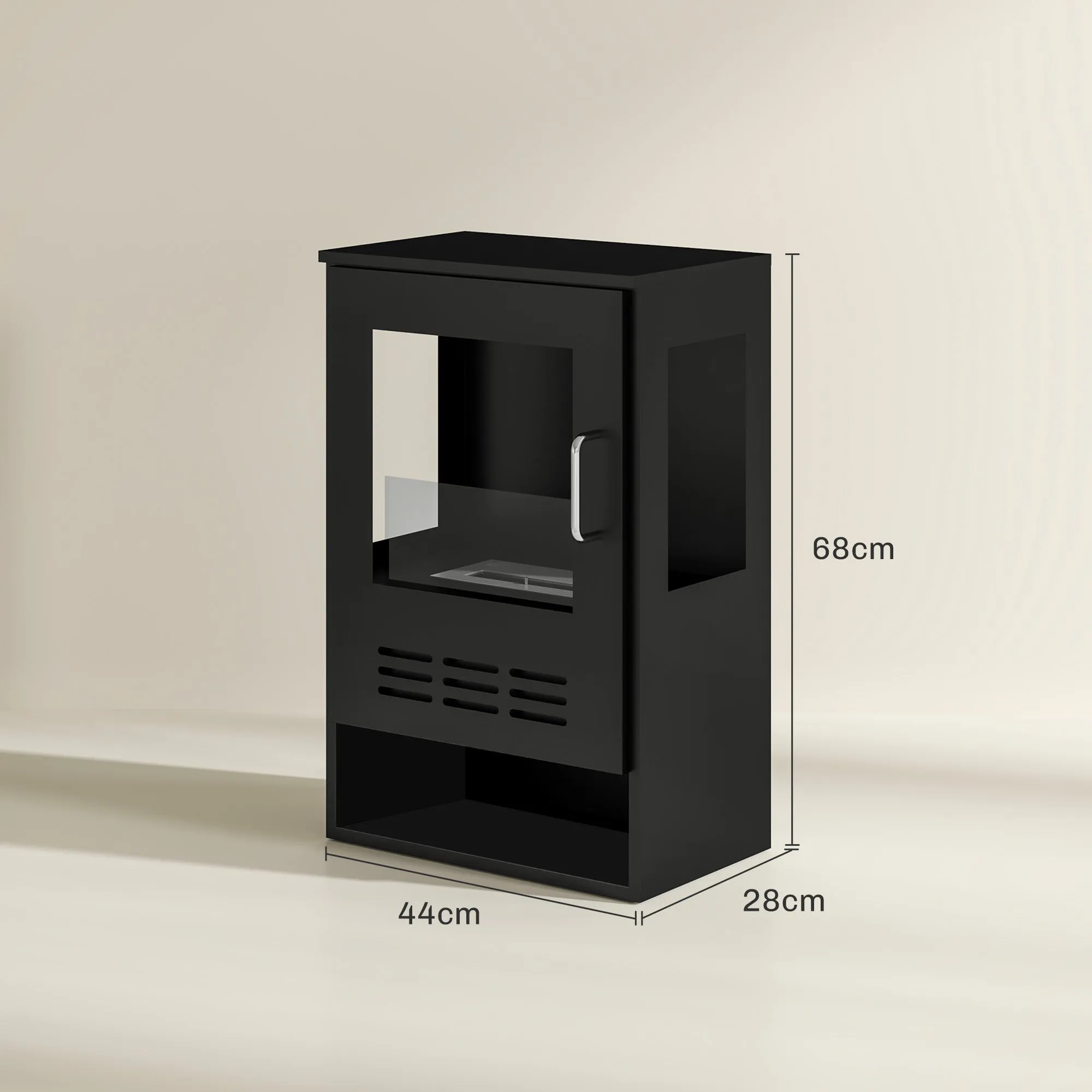 Freestanding Bioethanol Fireplace with 0.9L Burner and 3.3 Hour Duration, 44x28x68 cm, Black - Image 3