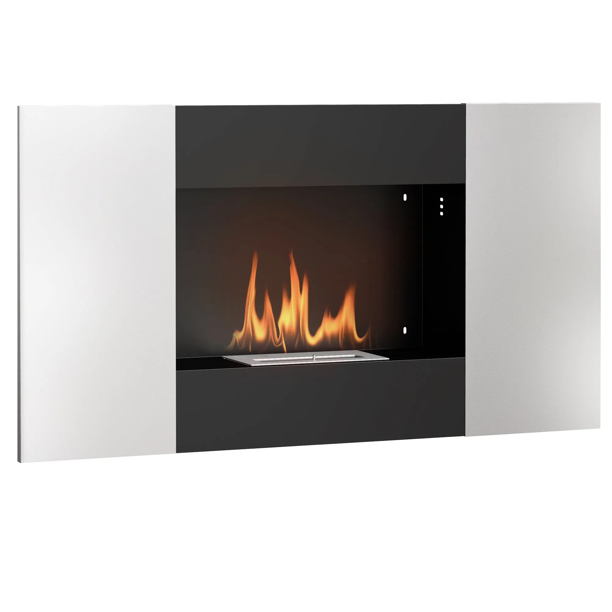 Wall Mounted 0.9L Bioethanol Fireplace with Protective Panel, Stainless Steel and Glass, 100x15x54 cm, Black and Silver