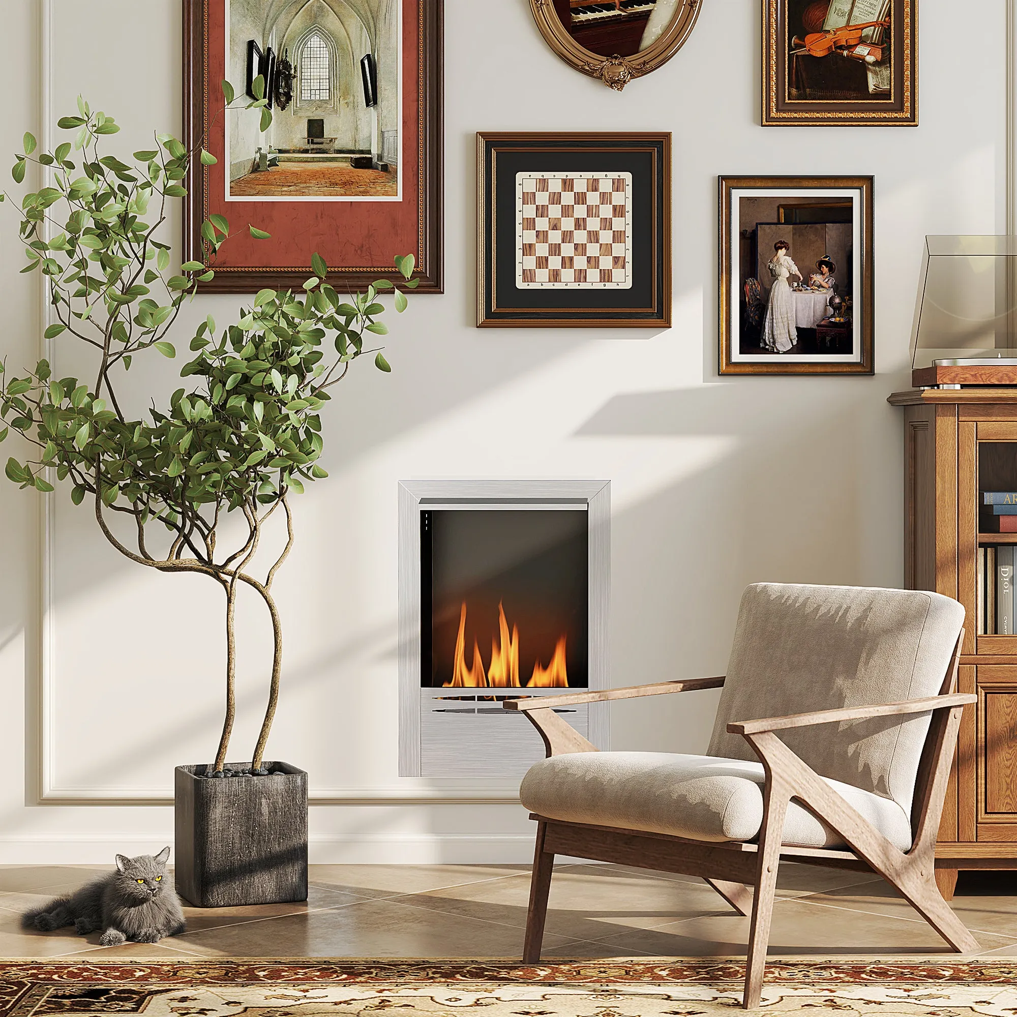 Built-in Bioethanol Fireplace in Steel, 0.9L Capacity and 3.3 Hours Duration, 48x18x59 cm, Silver - Image 2