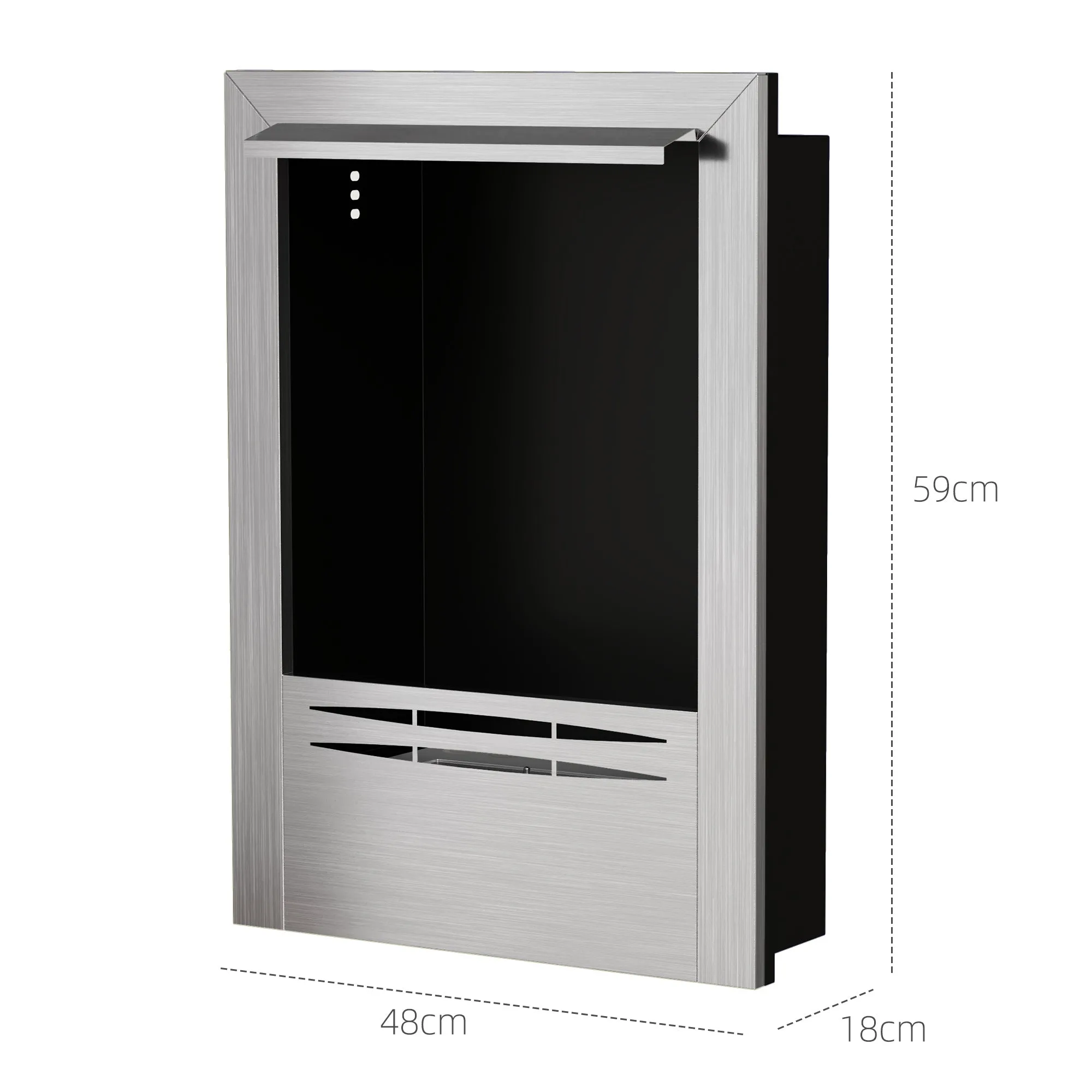 Built-in Bioethanol Fireplace in Steel, 0.9L Capacity and 3.3 Hours Duration, 48x18x59 cm, Silver - Image 3