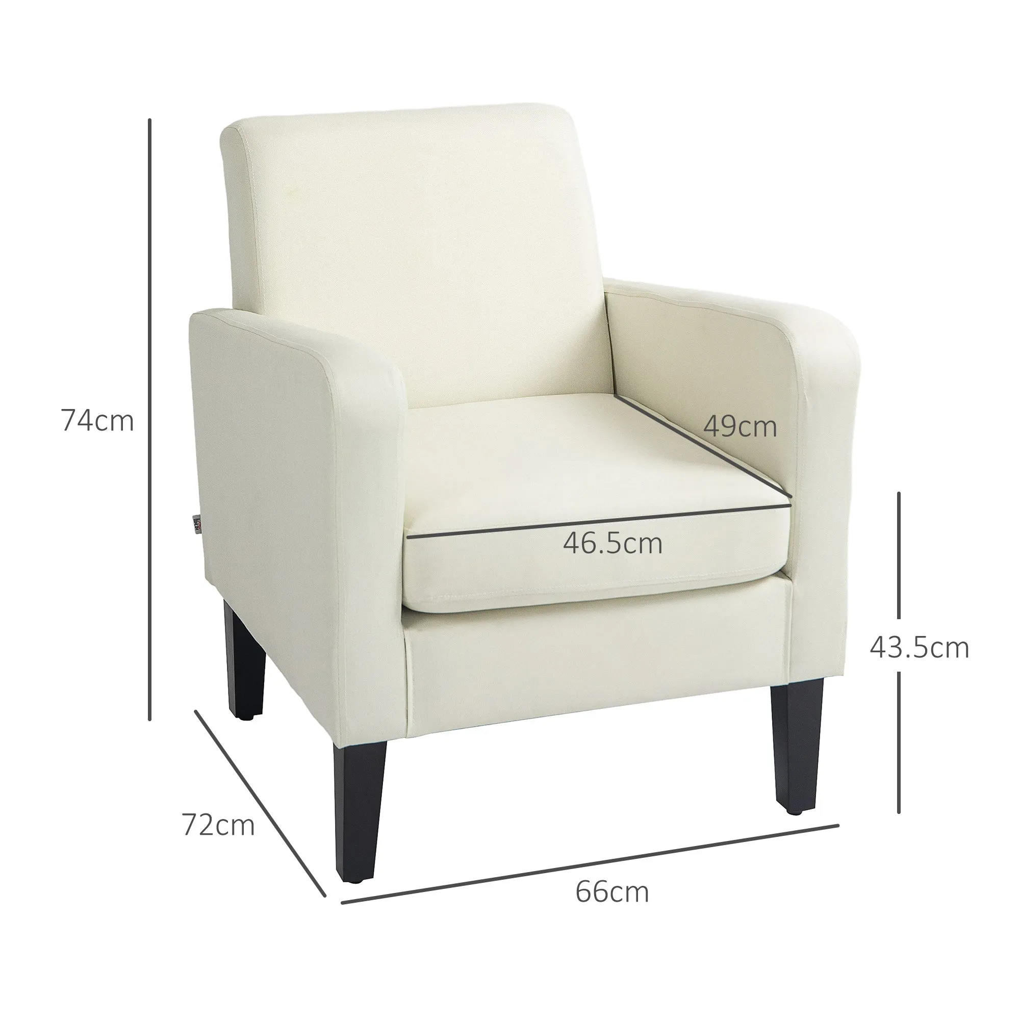 Modern Fabric Bedroom Armchair with Armrests, 66x72x74 cm, Cream - Image 3