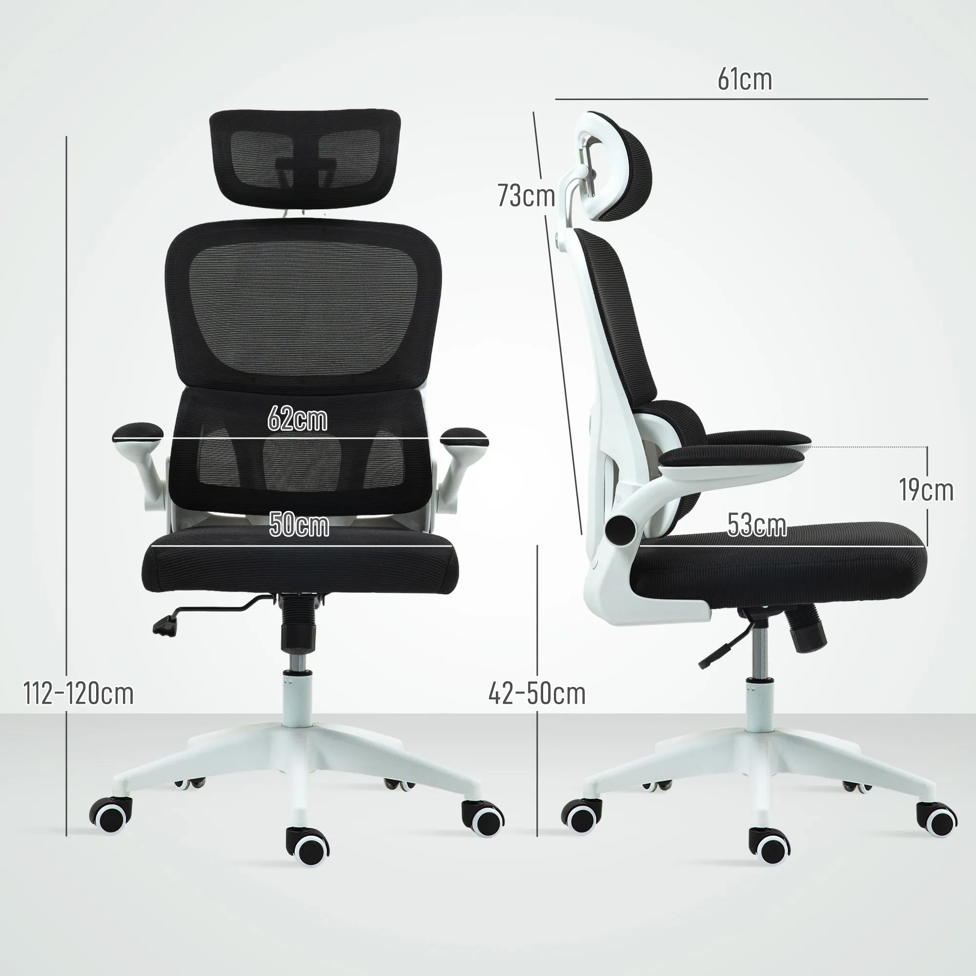 Swivel Office Chair with Adjustable Headrest and Height, Folding Armrests and Tilt, Black - Image 3