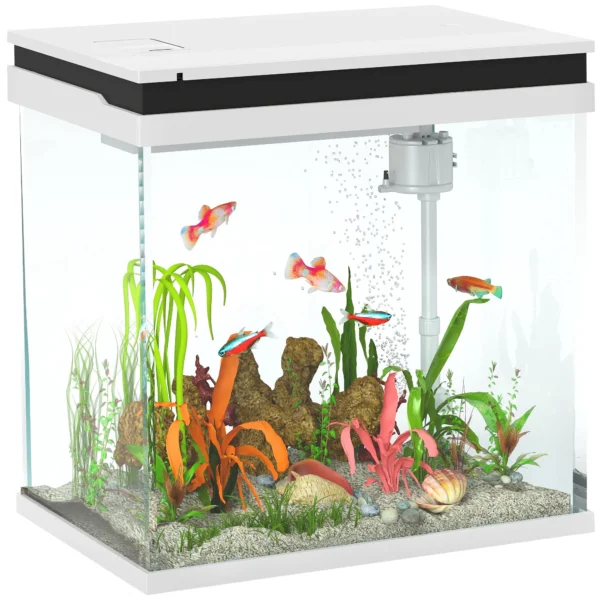 Goldfish Aquarium 26L with LED Lights, Filter System and Water Pump, 38x26x38 cm, White
