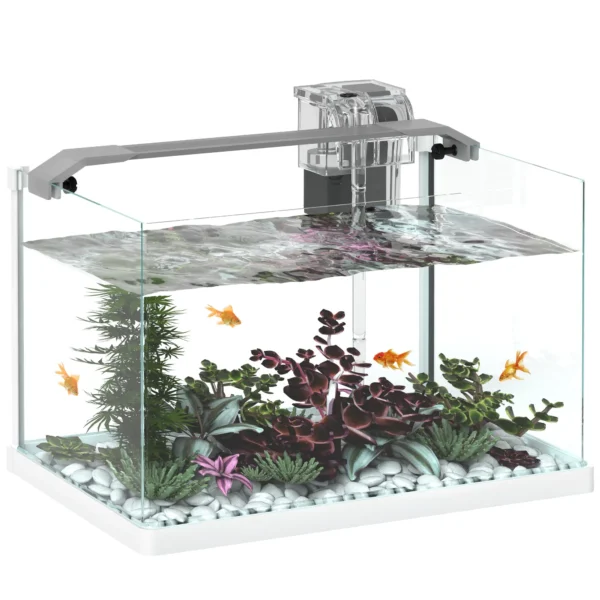 Glass Aquarium with LED Lights 20L, Filter and Water Pump, 38x26x27 cm, White