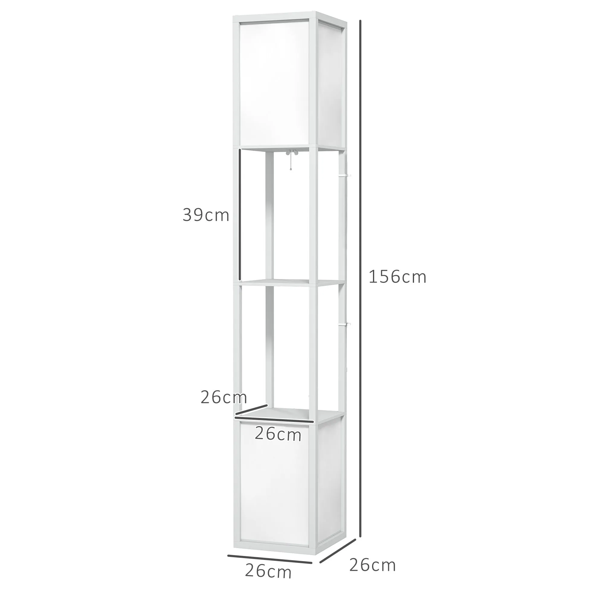 Modern Floor Lamp with 2 Lampshades and 2 Shelves for E27 Max. 40W Bulbs, 26x26x156 cm, White - Image 3