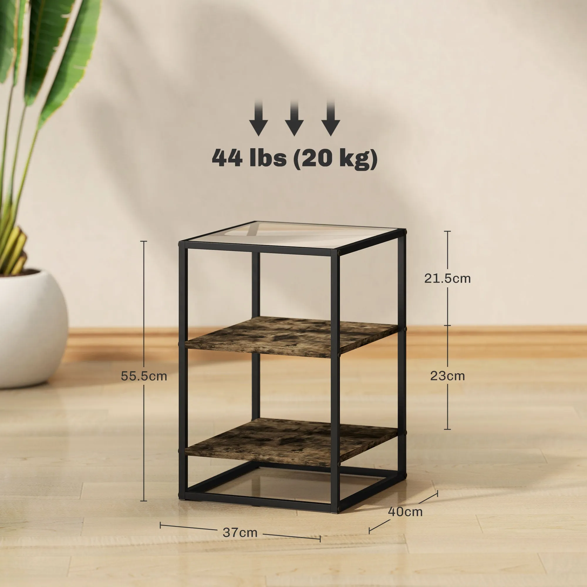 Set of 2 3-Tier Living Room Coffee Tables in Wood and Metal with Tempered Glass Top, 37x40x55.5 cm, Brown - Image 3