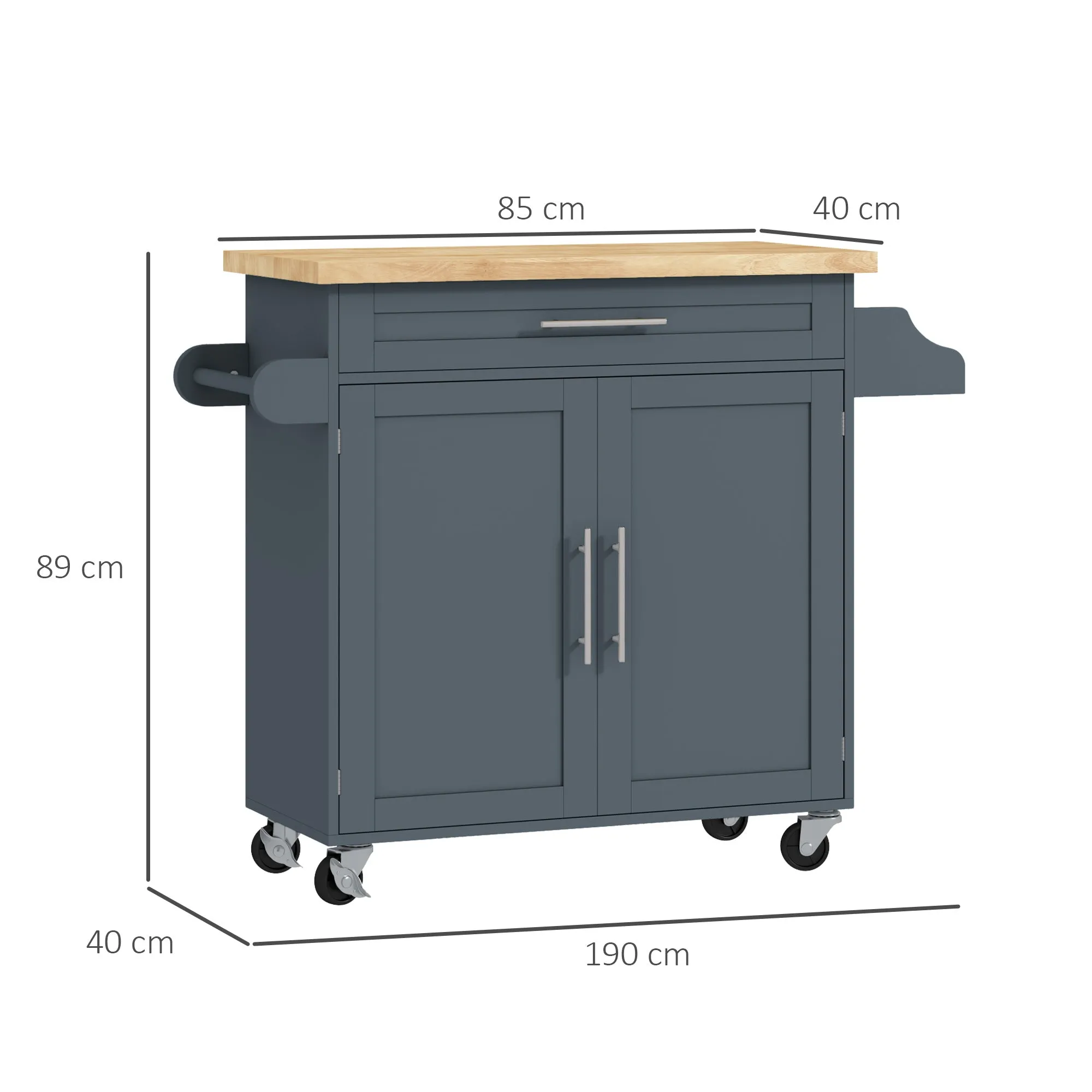 Wooden Kitchen Trolley with Drawer, Spice Rack and Cabinet, 109x40x89 cm, Grey and Wood Color - Image 3
