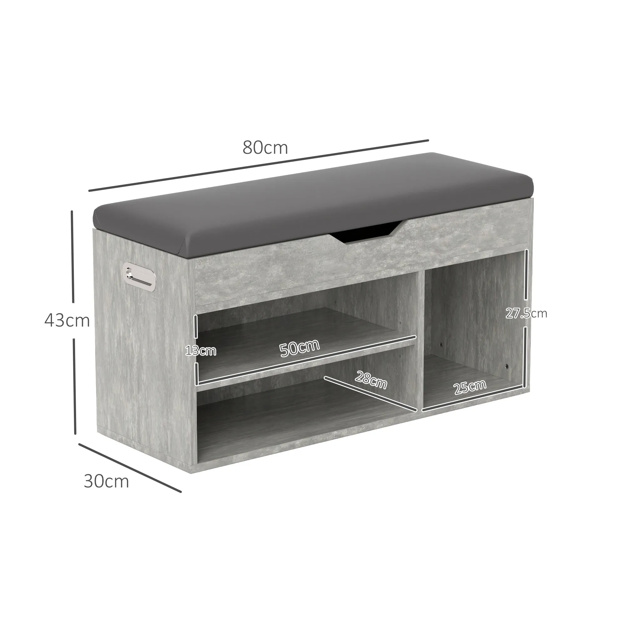 Space Saving Upholstered Shoe Cabinet with 3 Open Shelves with Concealed Space, Wooden, 80x30x45 cm, Black and Grey - Image 3