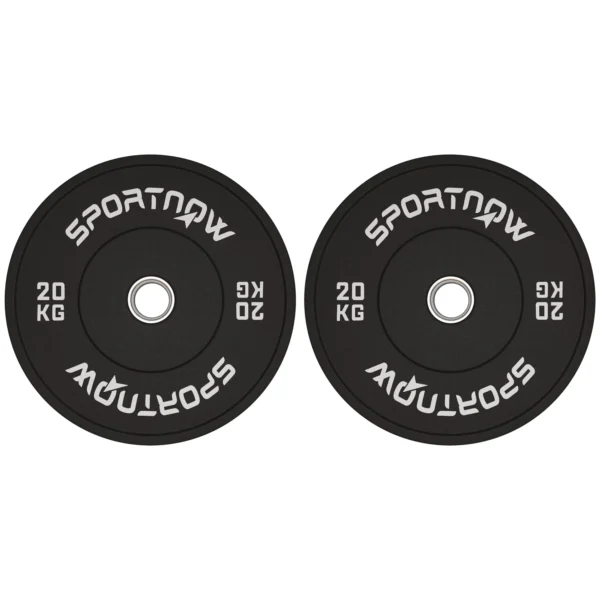 Set of 2 20kg Rubber Weight Discs with 2"/5 cm Hole for Dumbbells and Barbells, Black