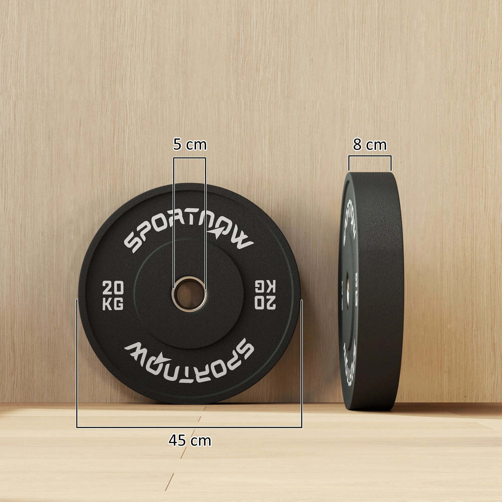 Set of 2 20kg Rubber Weight Discs with 2"/5 cm Hole for Dumbbells and Barbells, Black - Image 3