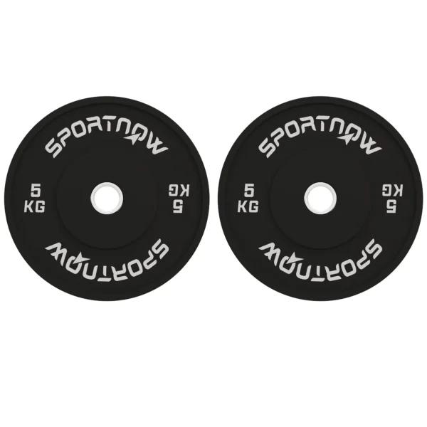 Set of 2 5kg Rubber Weight Plates with 2"/5 cm Hole for Dumbbells and Barbells, Black