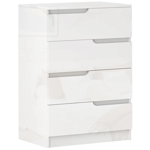 Modern and Minimal 4 Drawer Chest of Drawers in Wood, 60x40x85 cm, Glossy White