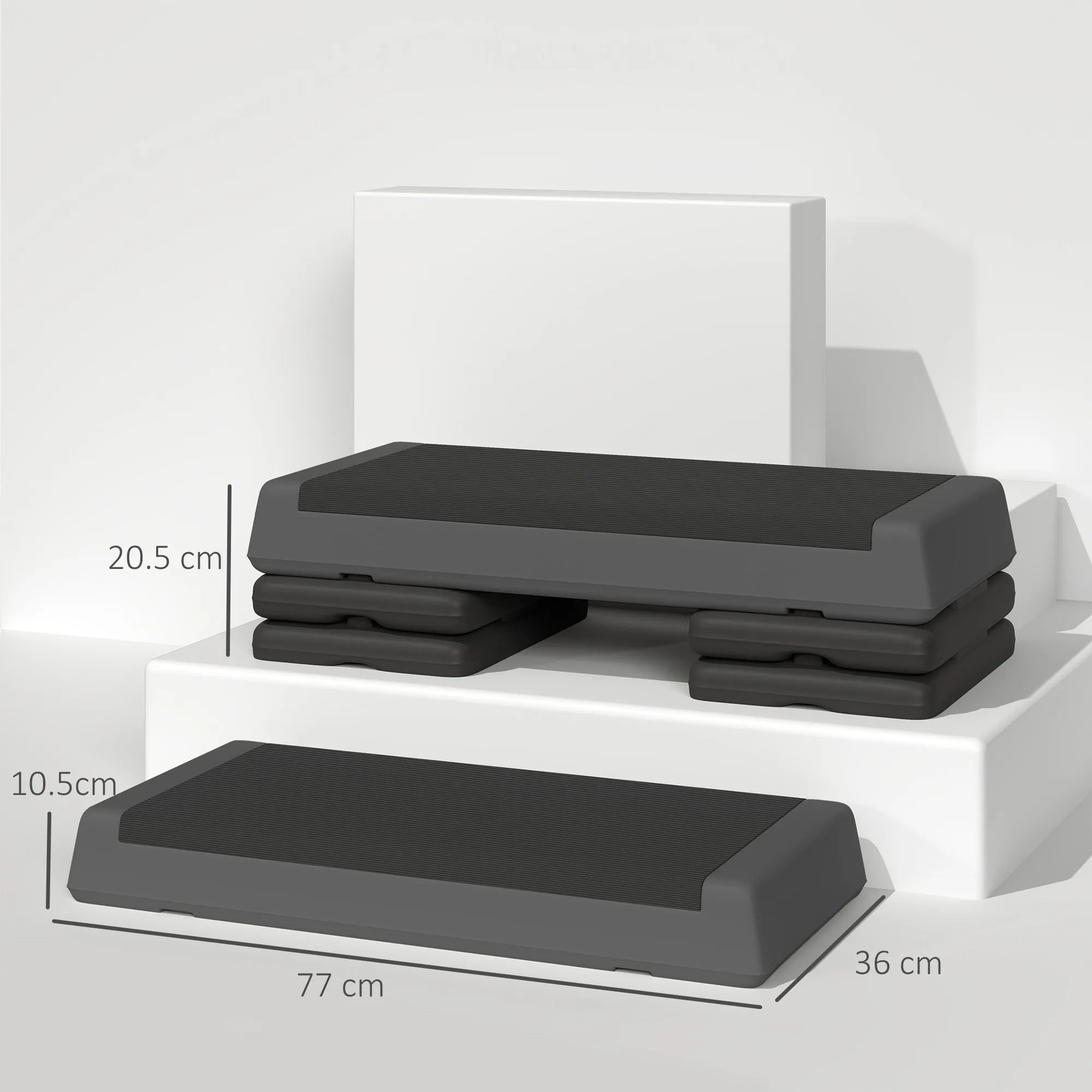 Adjustable Fitness Stepper 10.5/15.5/20.5 cm with Non-Slip Surface and 250 kg Capacity, Grey - Image 3