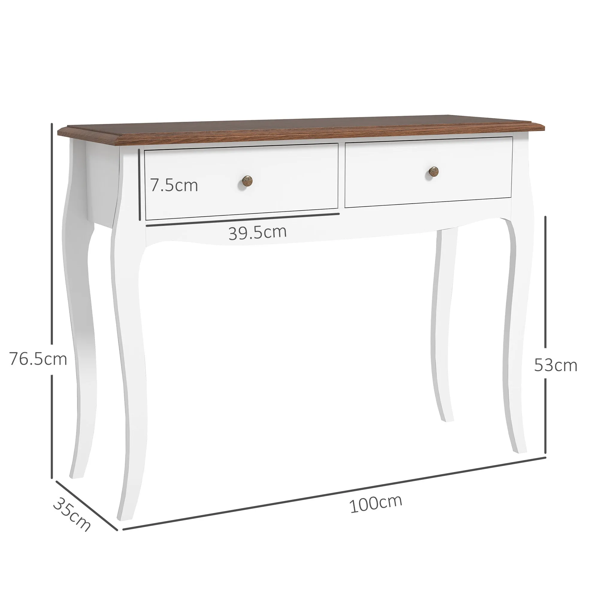 Modern Console Table with 2 Drawers in Wood, 100x35x76.5 cm, White and Dark Brown - Image 3