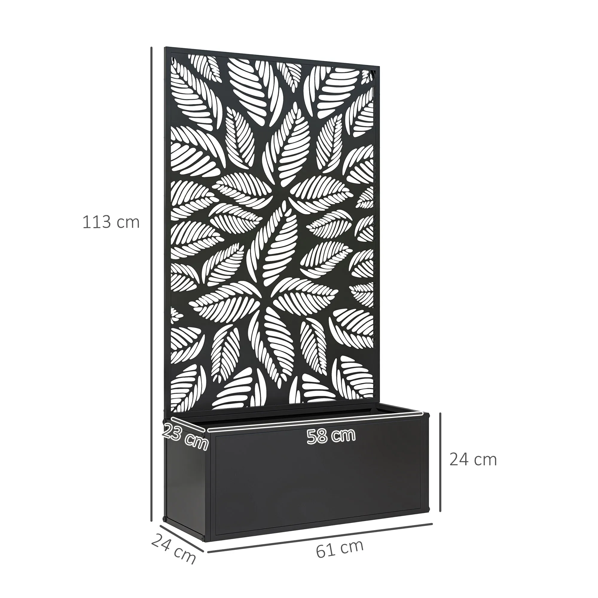 Raised Planter with Decorative Trellis for Climbing Plants, for the Ground and Wall, 61x23x113 cm, Black - Image 3