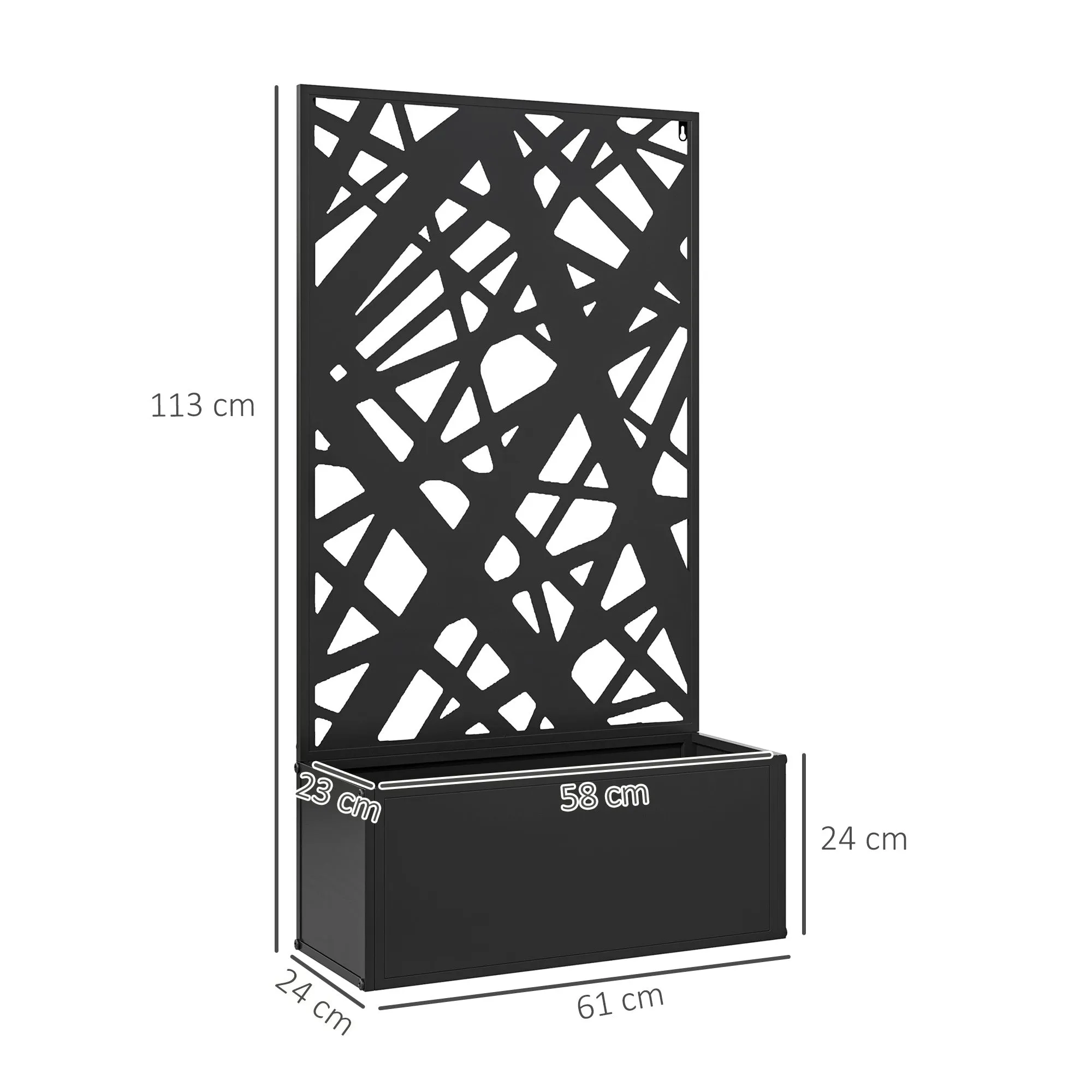 Raised Planter with Decorative Trellis for Climbing Plants from the Ground and Wall, 61x23x113 cm, Black - Image 3