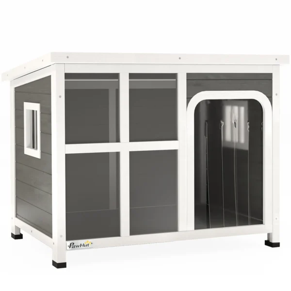 Dog House with Windows and Tent Entrance, Fir Wood, 90x62x71 cm, Light Grey