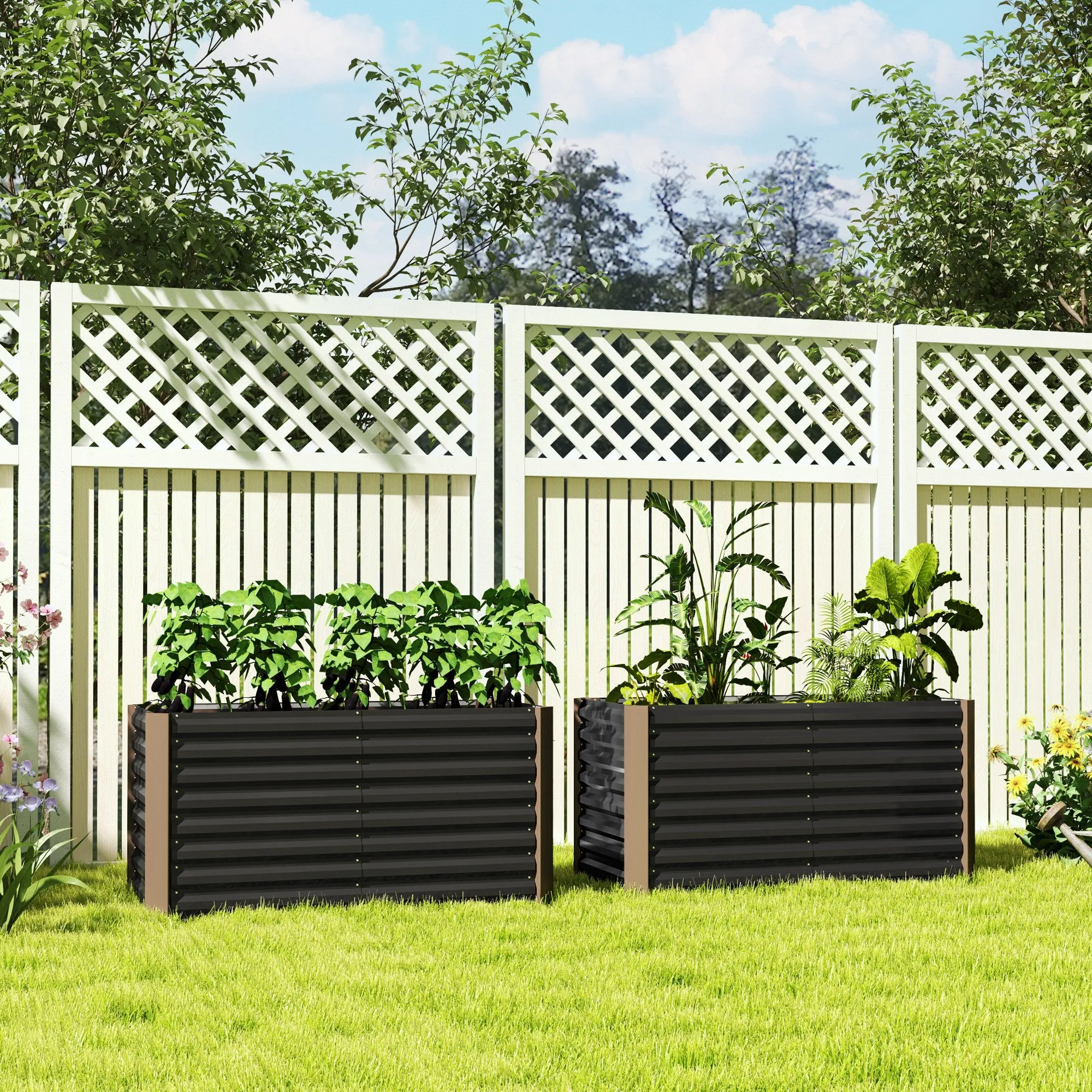 Raised Bed Set of 2 Rectangular Pieces Without Bottom, in Galvanized Steel, 120x60x60 cm, Dark Grey - Image 2